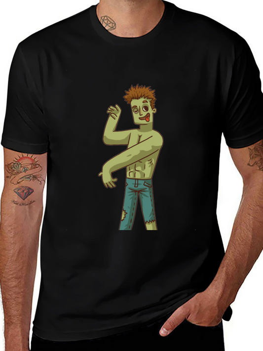 Zombie Cartoon Graphic T-Shirt - Black