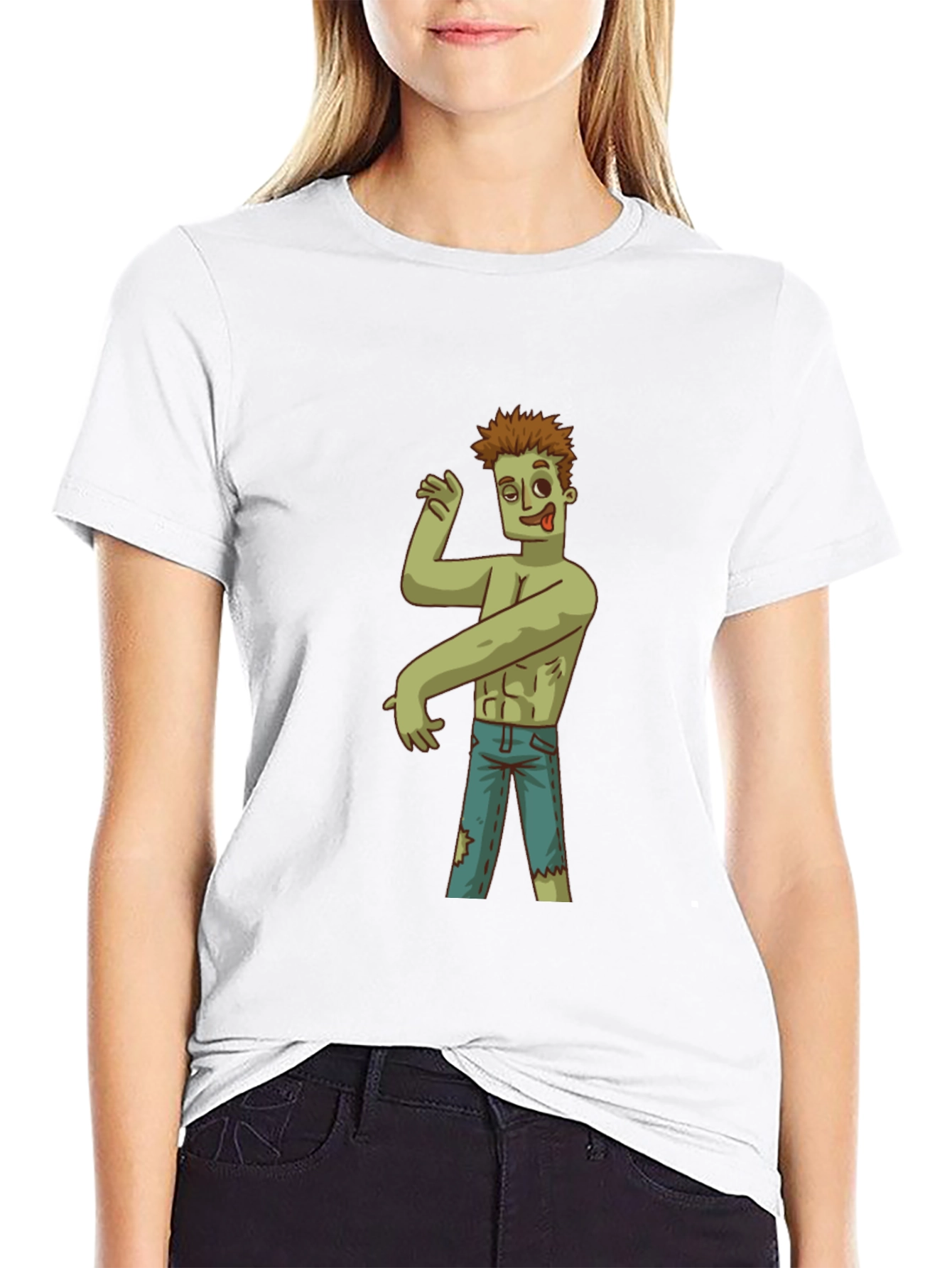 Zombie Cartoon Graphic T-Shirt - Black