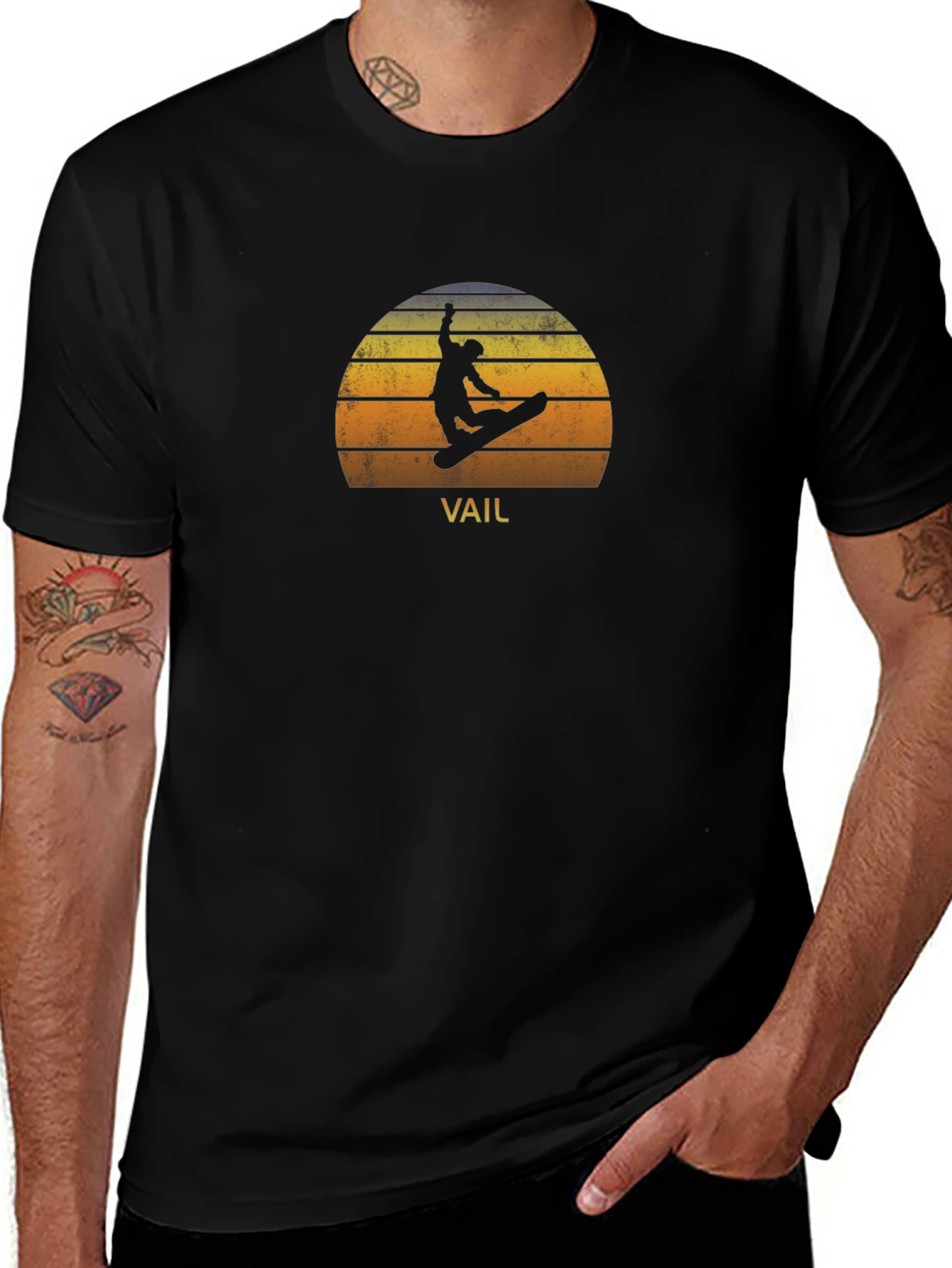 Vail Snowboarder Sunset Graphic Tee - Black