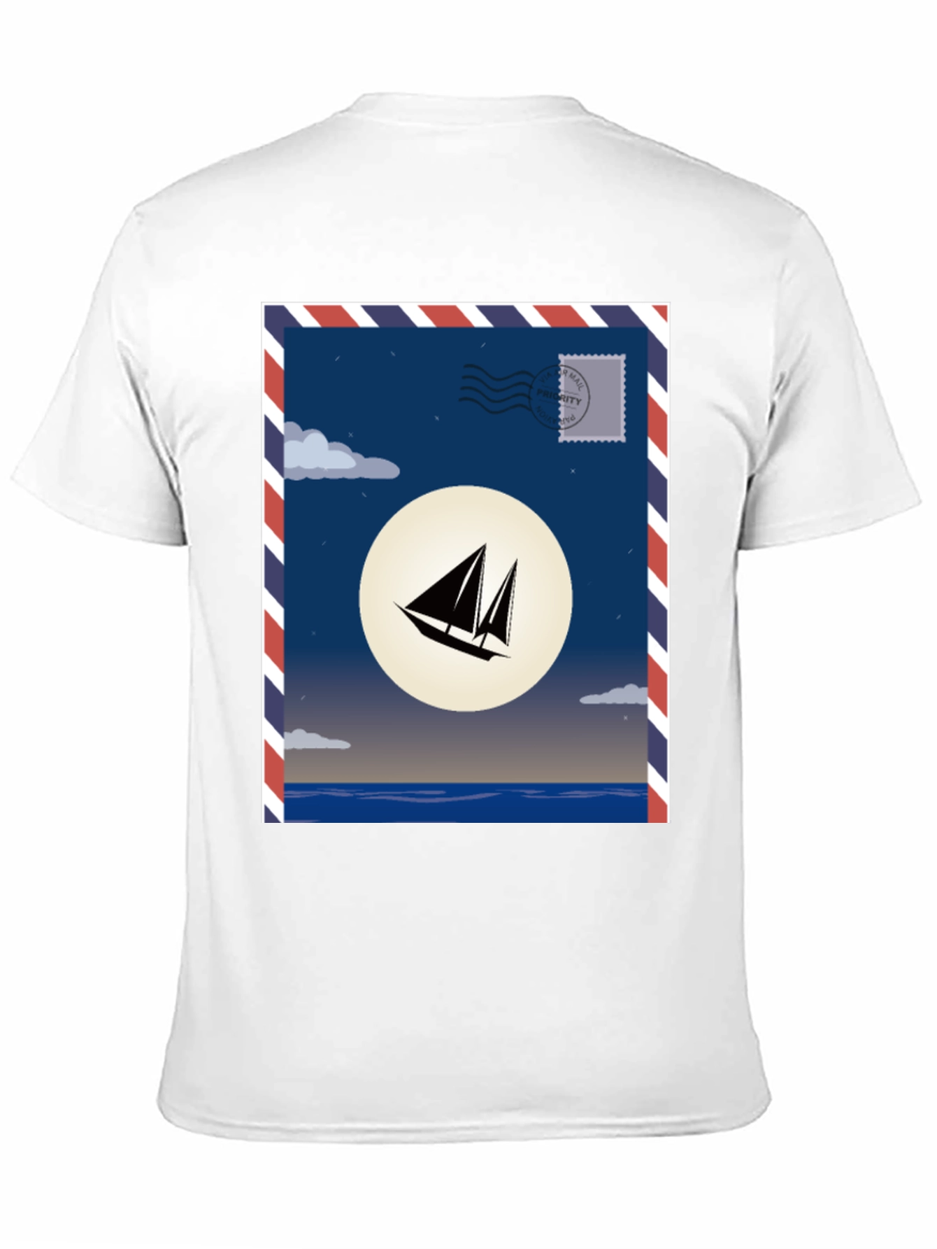 Sailboat Stamp Graphic T-Shirt - Black Cotton Tee
