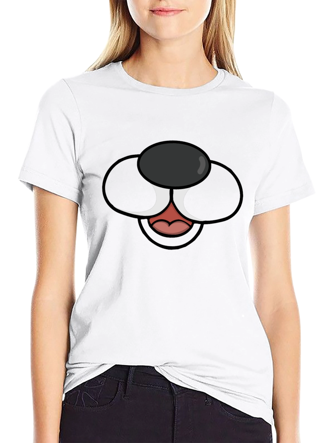Cartoon Dog Face Graphic Tee - Black T-Shirt