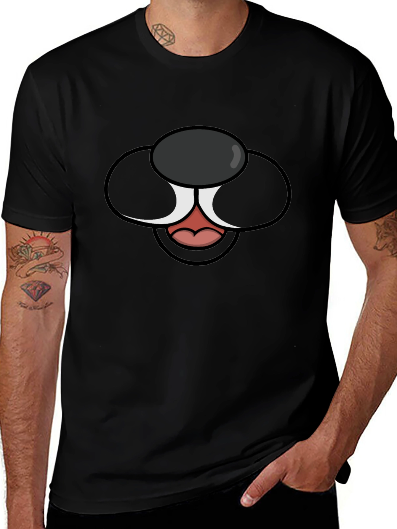 Cartoon Dog Face Graphic Tee - Black T-Shirt