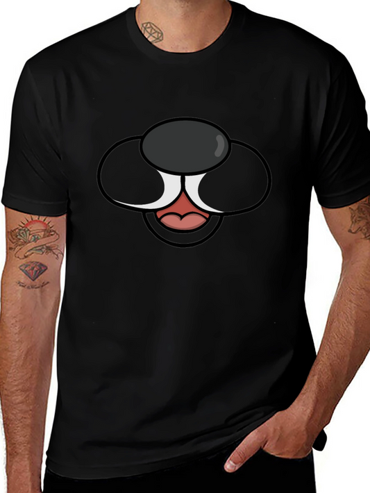 Cartoon Dog Face Graphic Tee - Black T-Shirt