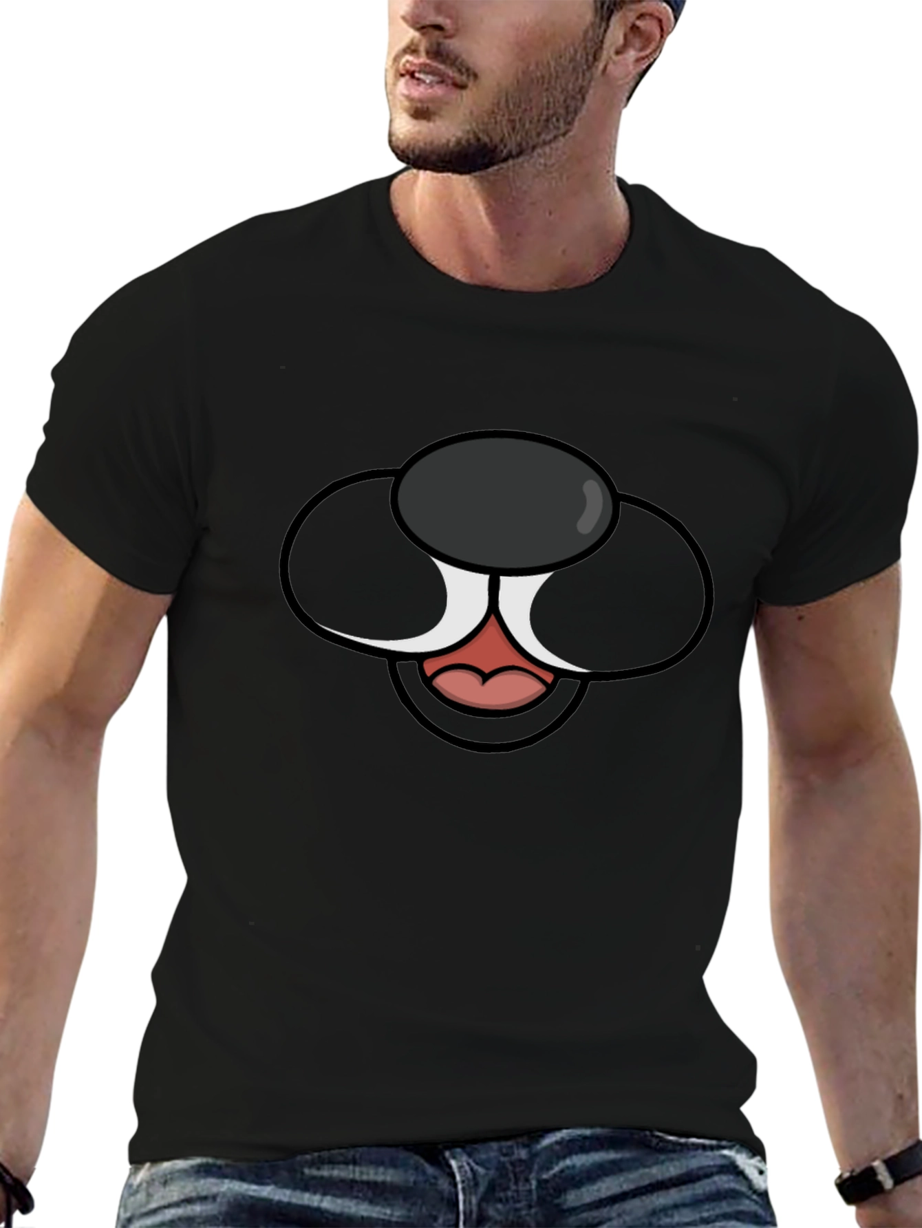 Cartoon Dog Face Graphic Tee - Black T-Shirt