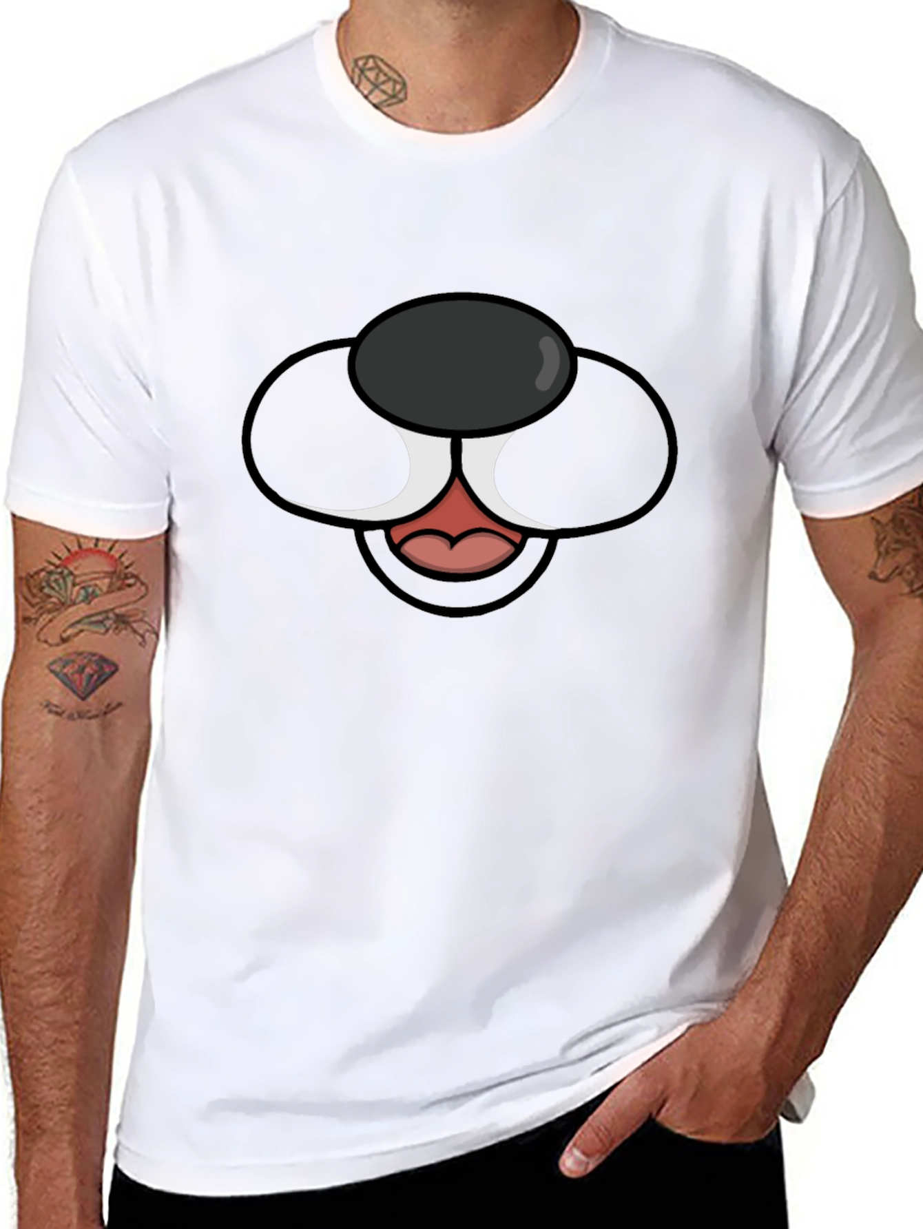 Cartoon Dog Face Graphic Tee - Black T-Shirt