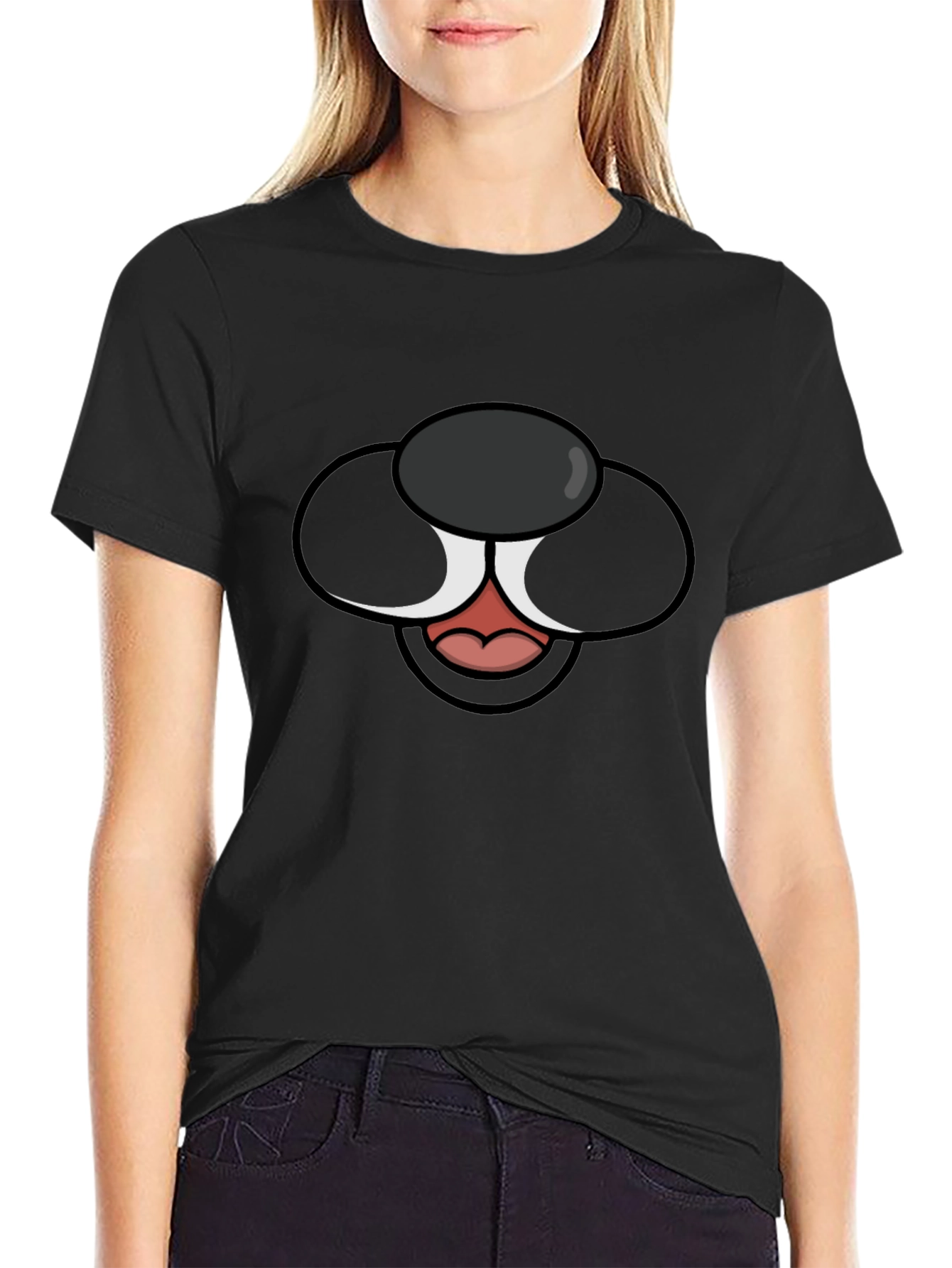 Cartoon Dog Face Graphic Tee - Black T-Shirt