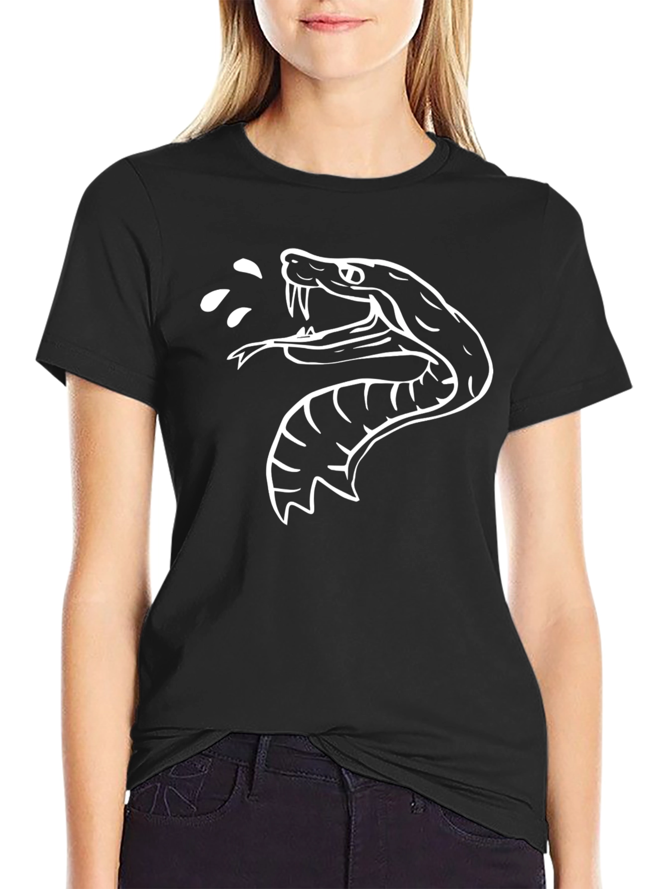 Mens Black Graphic Tee - Snake Design