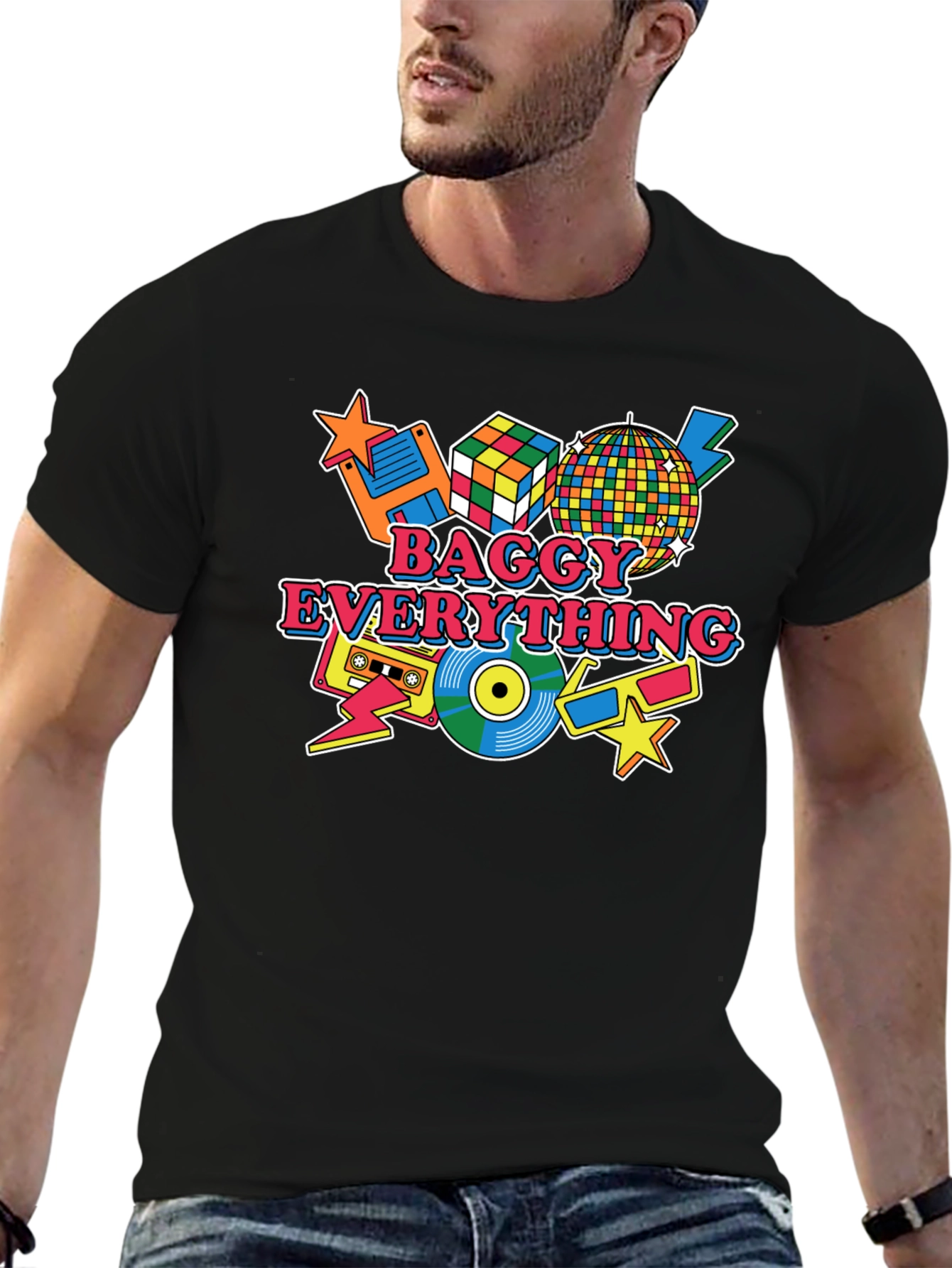 Baggy Everything Black T-Shirt - 80s Throwback