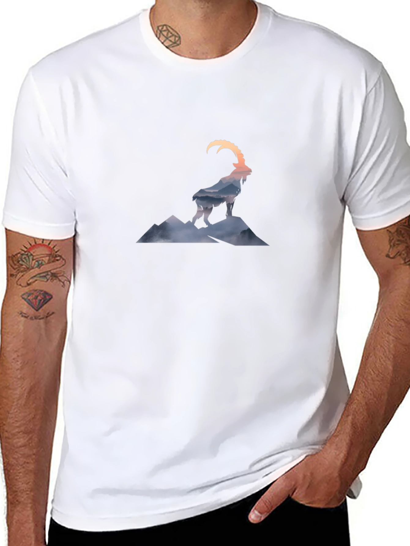 Mountain Goat Graphic Tee - Black Casual T-Shirt