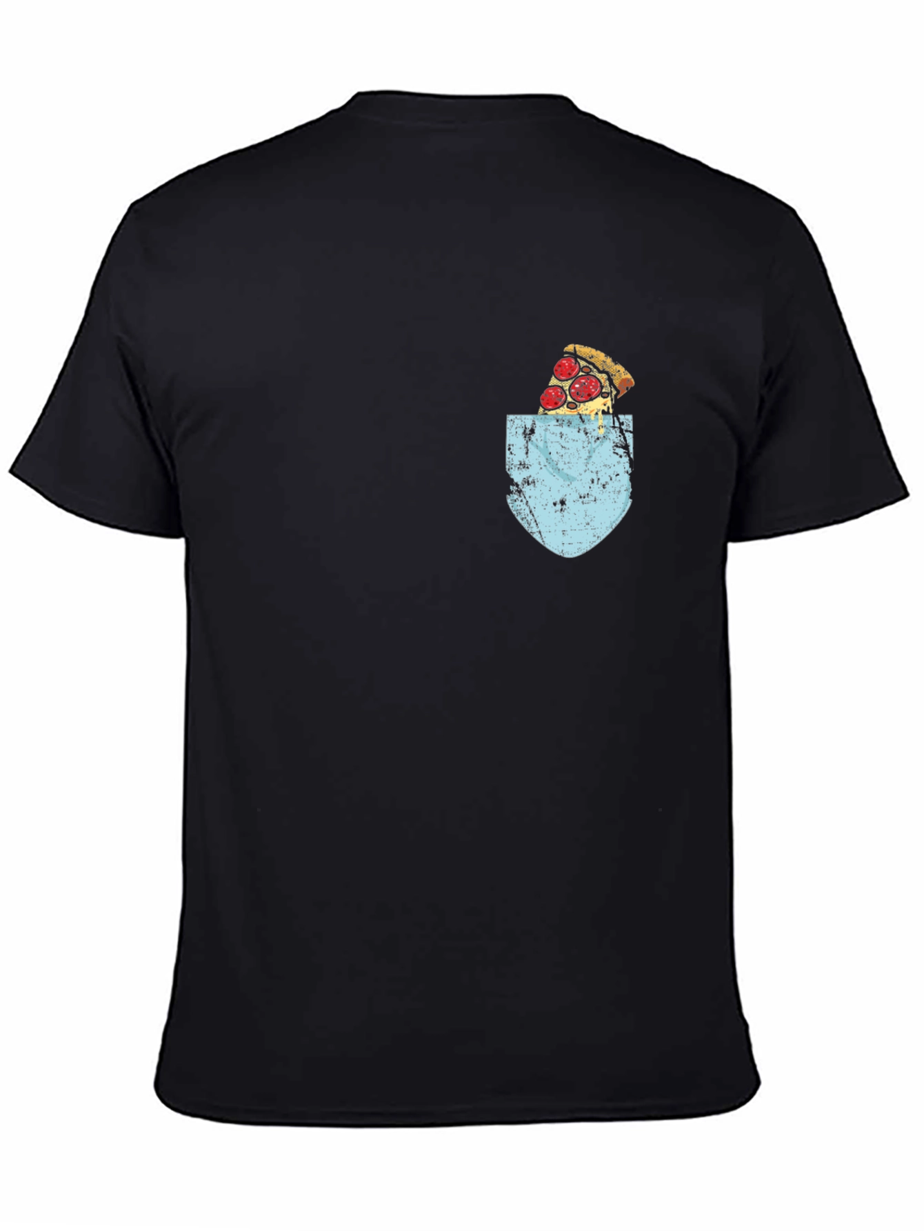 Pizza Pocket Graphic Tee - Black Crew Neck T-Shirt