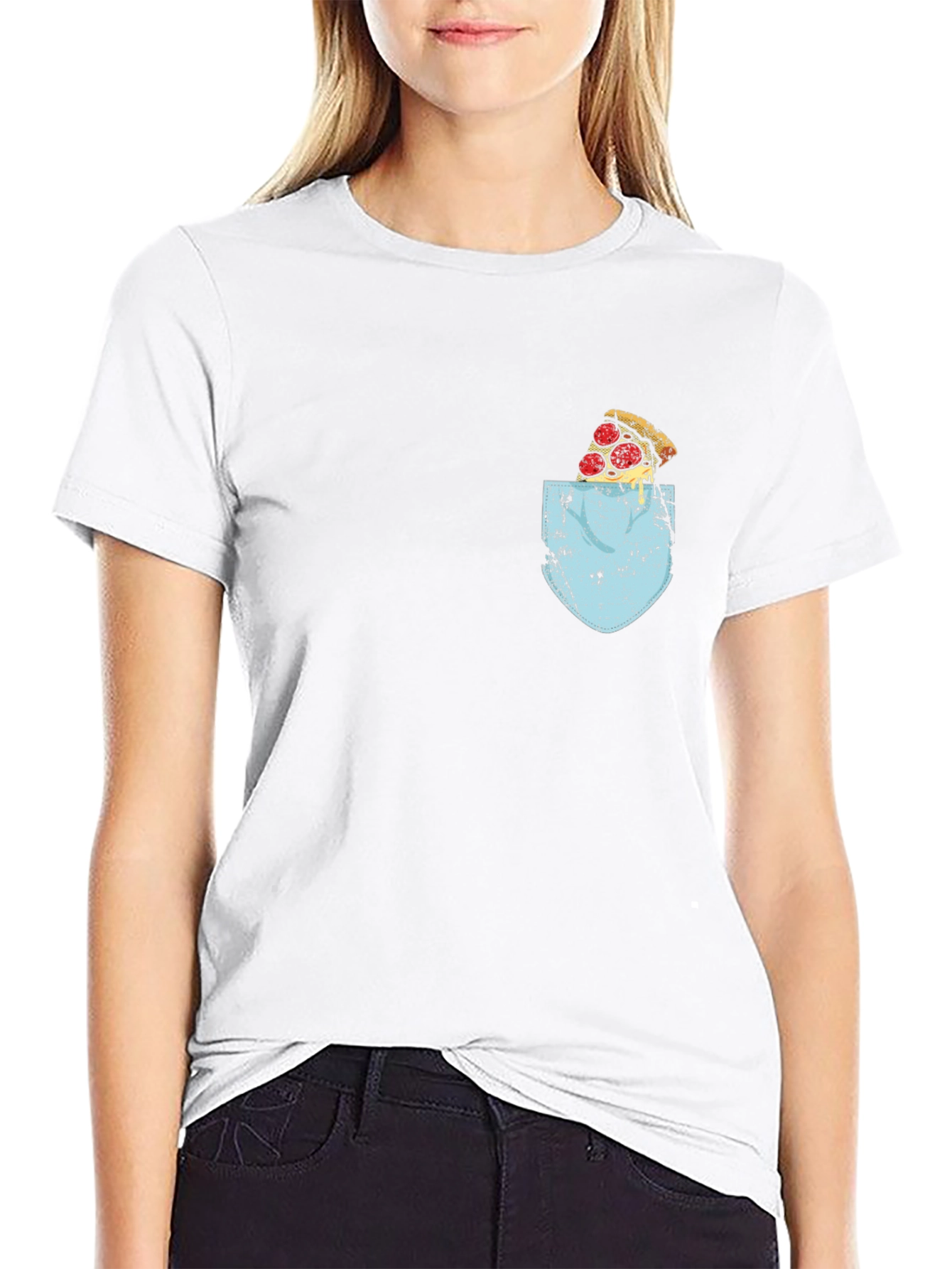 Pizza Pocket Graphic Tee - Black Crew Neck T-Shirt