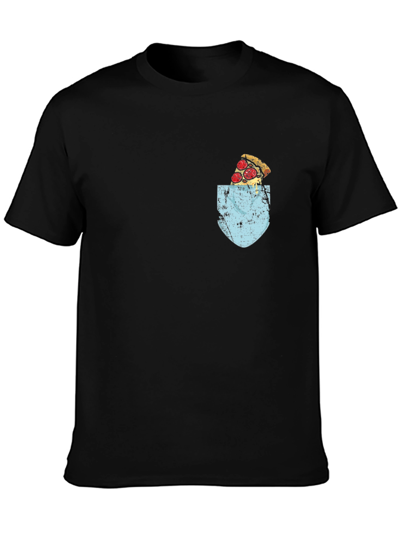 Pizza Pocket Graphic Tee - Black Crew Neck T-Shirt