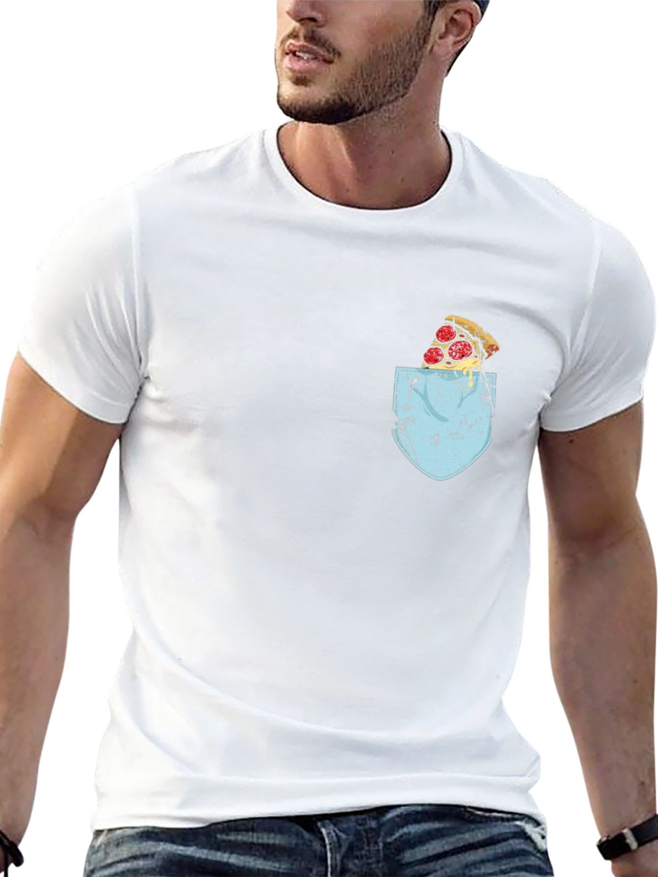 Pizza Pocket Graphic Tee - Black Crew Neck T-Shirt