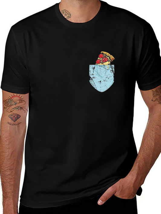 Pizza Pocket Graphic Tee - Black Crew Neck T-Shirt