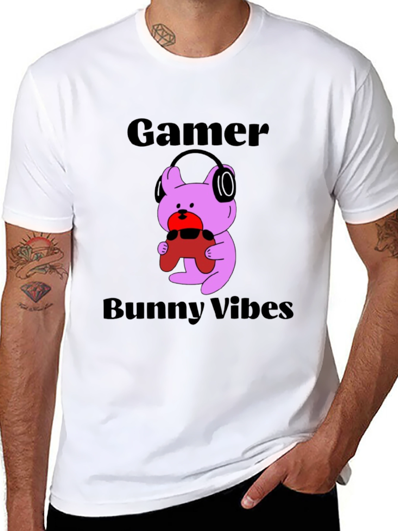 Gamer Bunny Vibes Black T-Shirt
