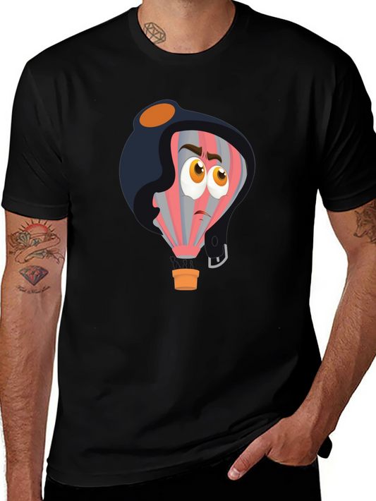 Cartoon Pilot Balloon Black T-Shirt
