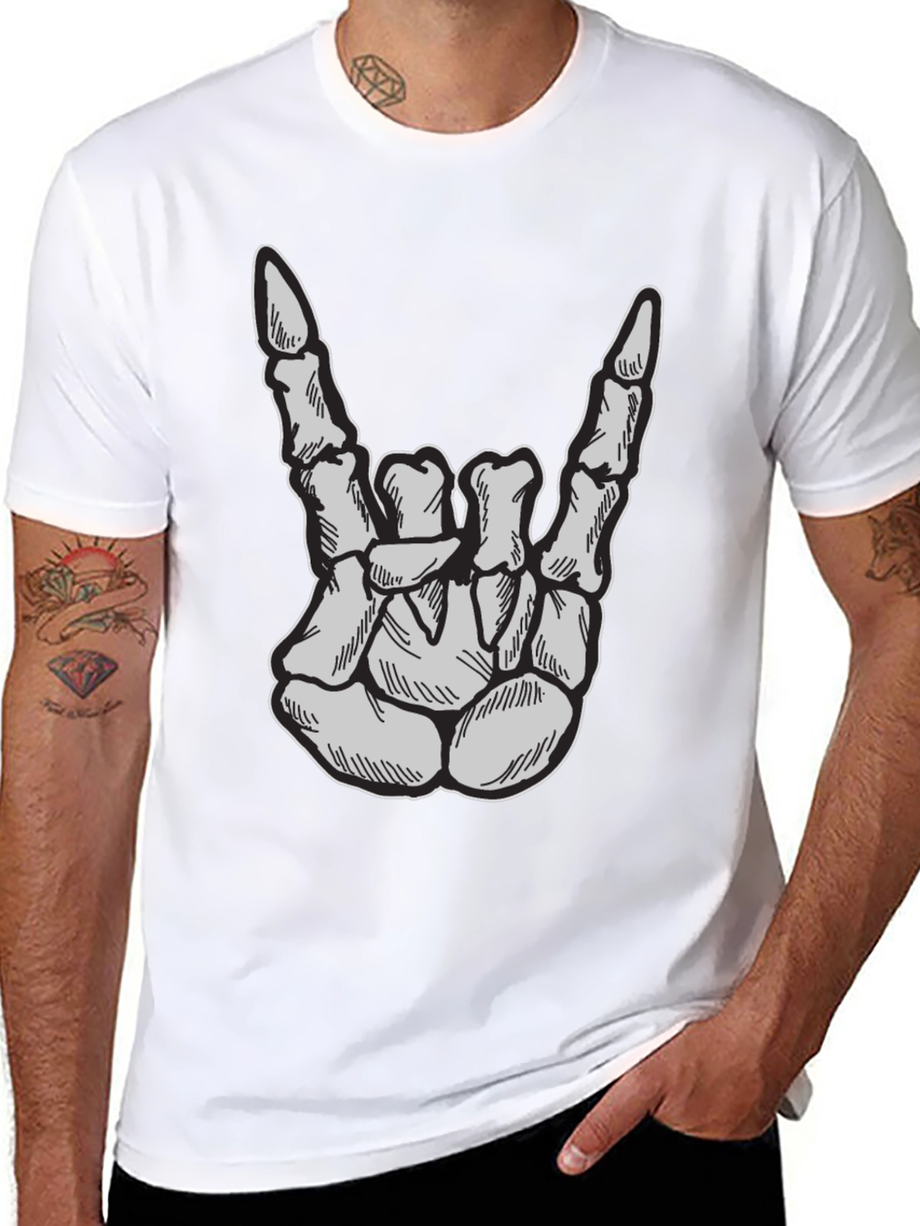 Skeleton Hand Rock On T-Shirt - Black