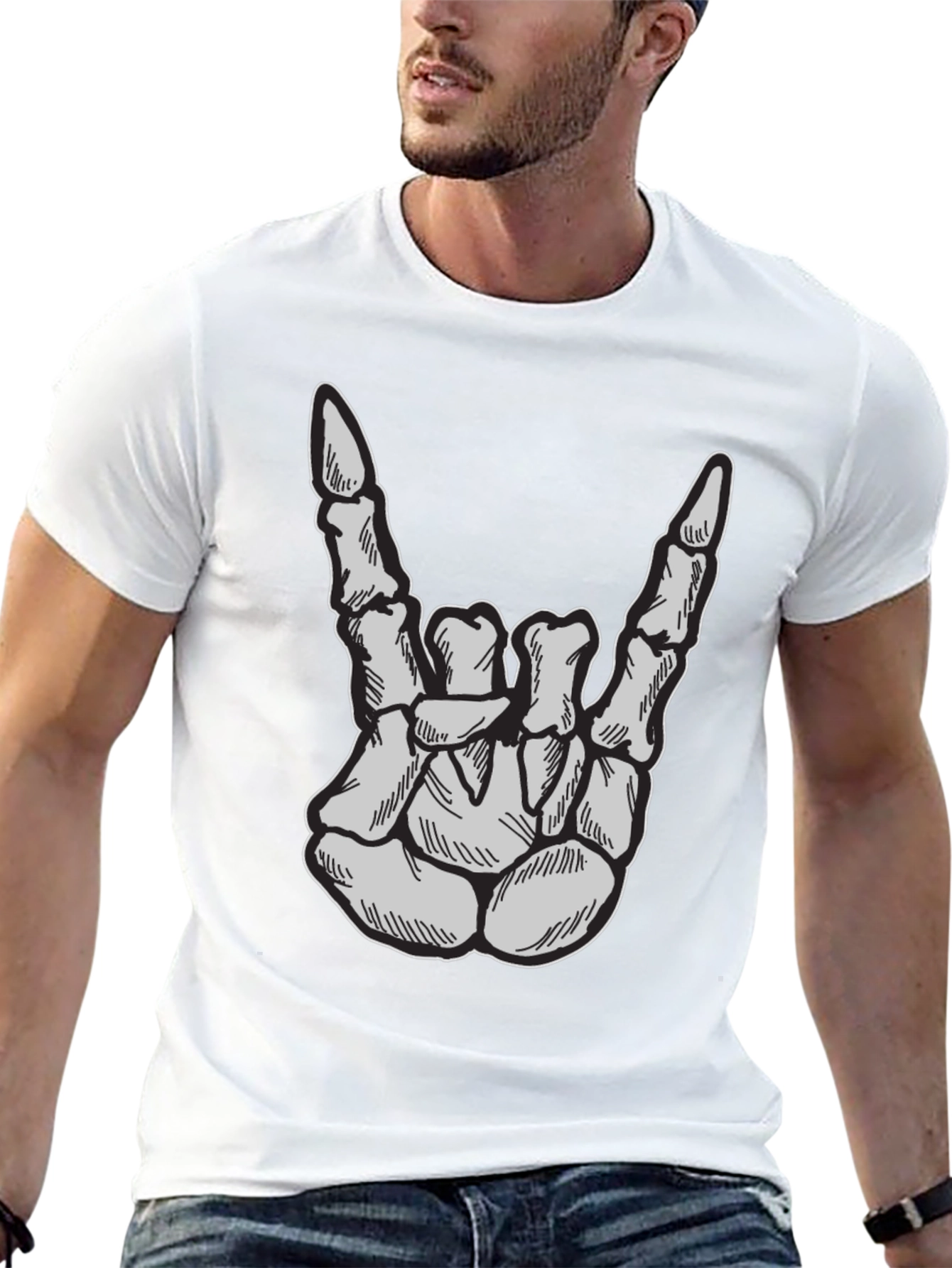 Skeleton Hand Rock On T-Shirt - Black