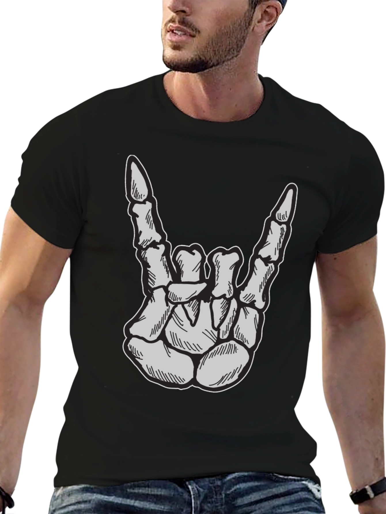 Skeleton Hand Rock On T-Shirt - Black