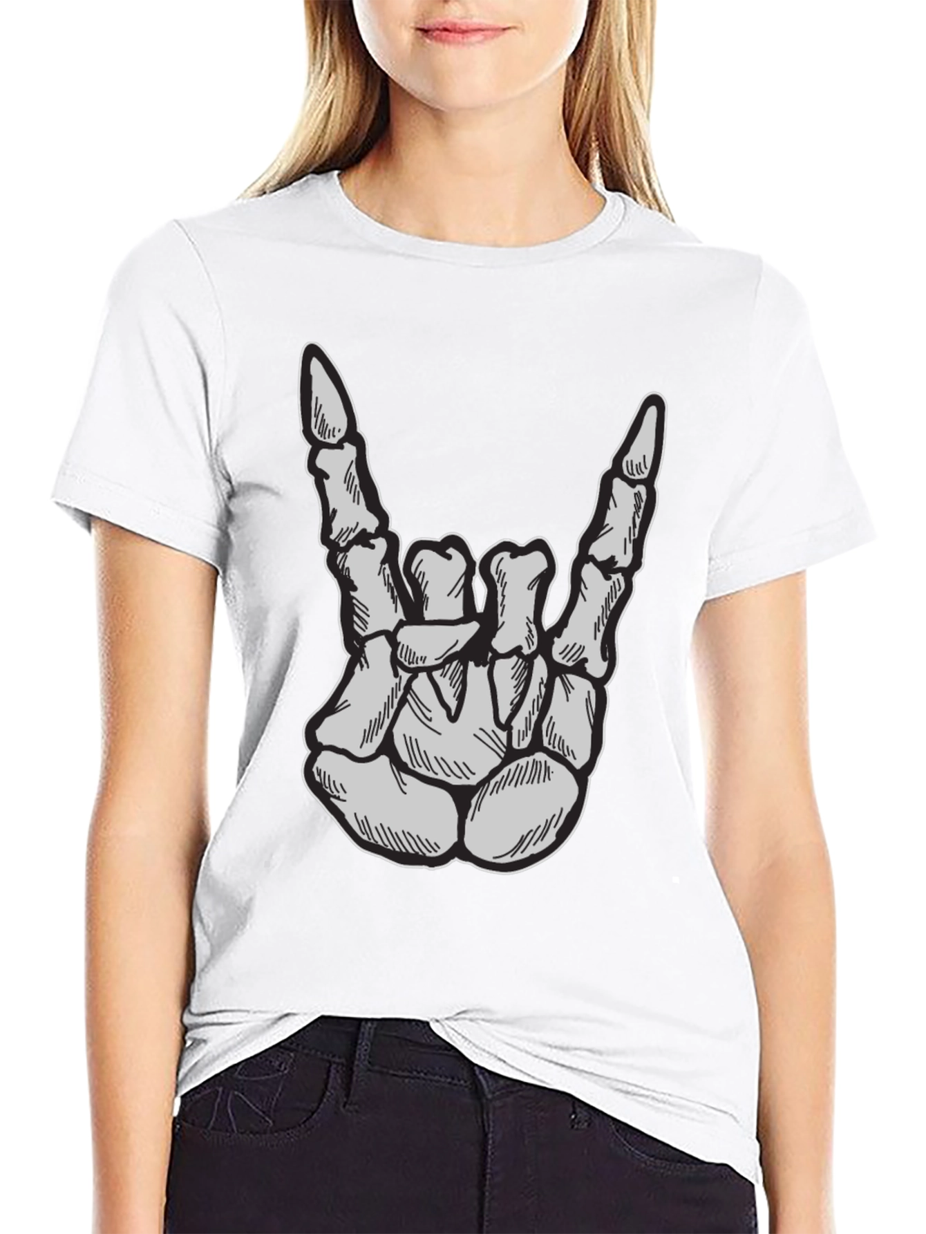 Skeleton Hand Rock On T-Shirt - Black