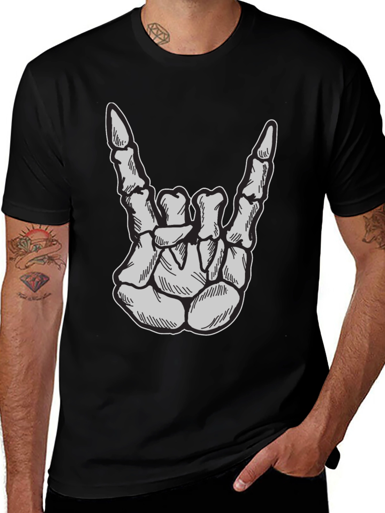 Skeleton Hand Rock On T-Shirt - Black