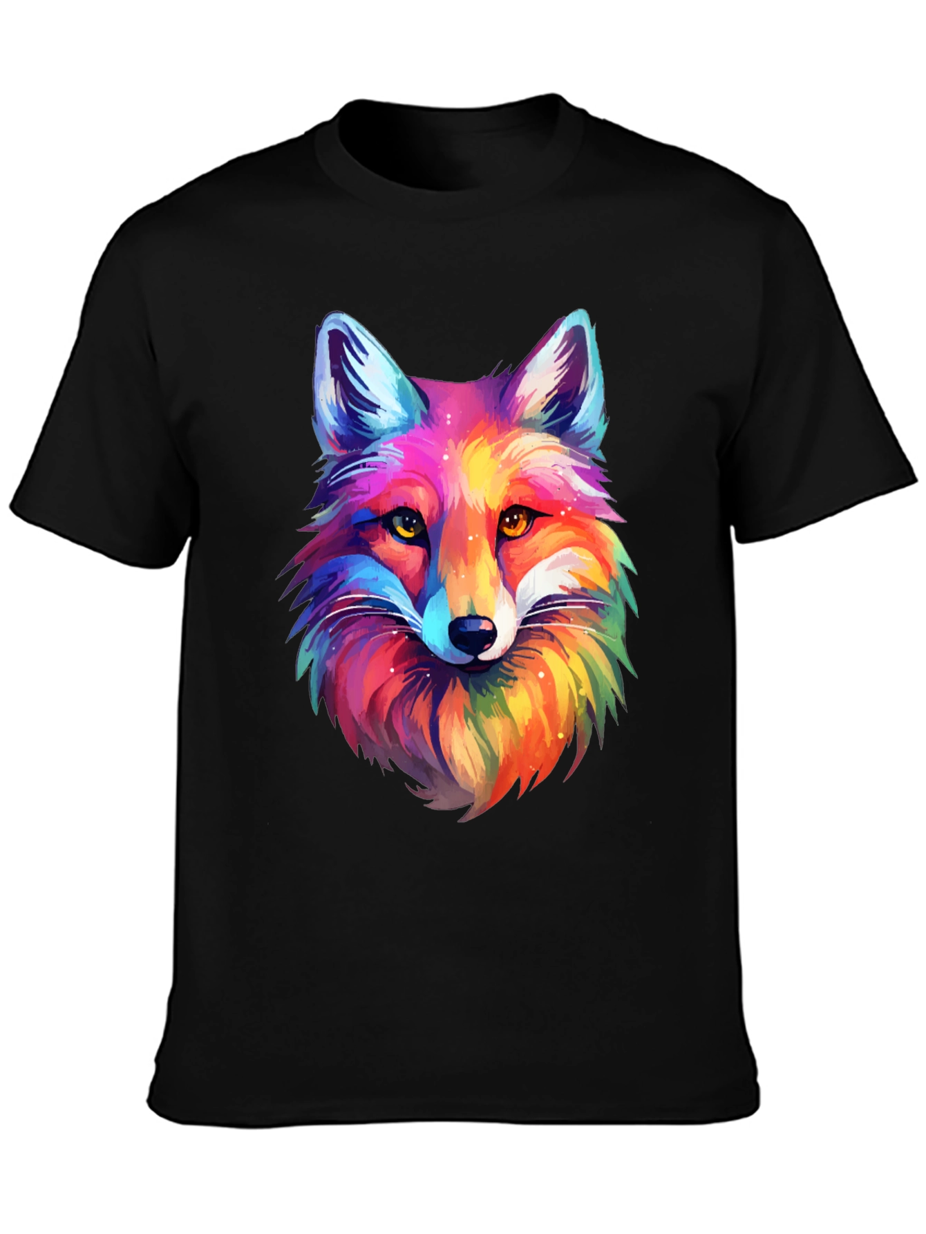 Vibrant Rainbow Fox Graphic Tee - Unisex Black T-Shirt