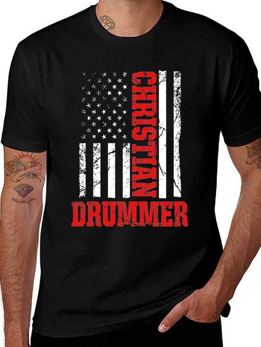 Christian Drummer American Flag T-Shirt