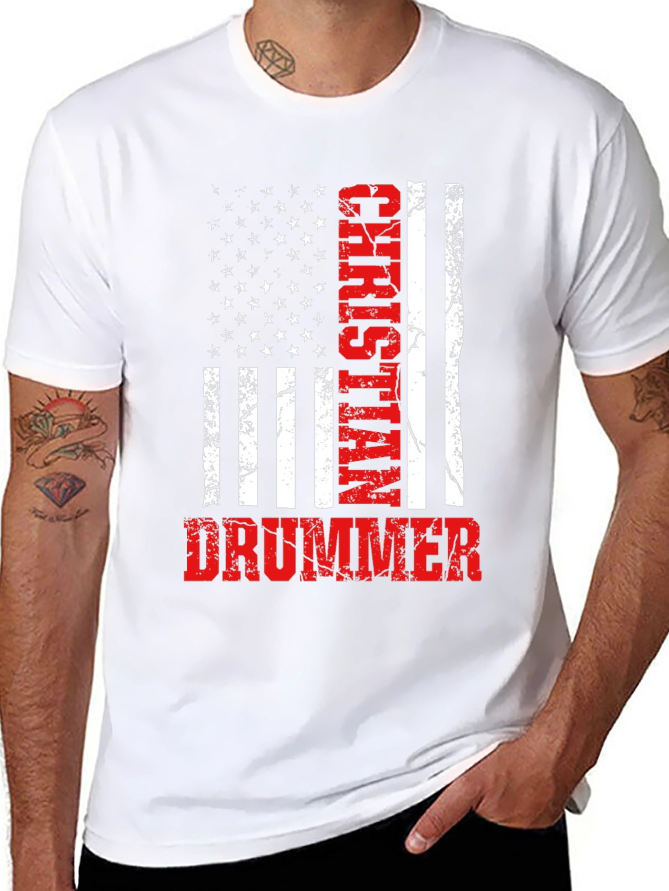 Christian Drummer American Flag T-Shirt