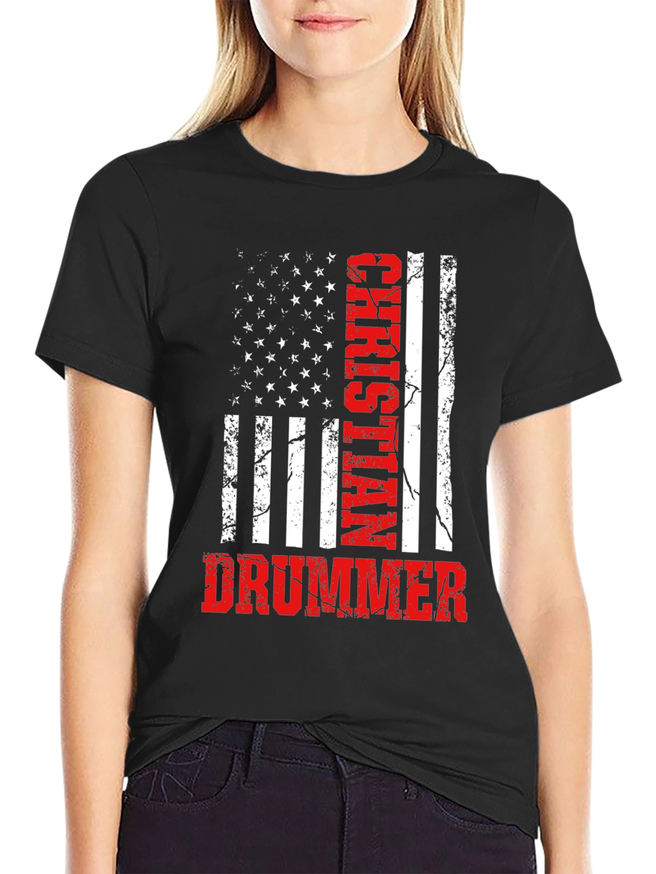 Christian Drummer American Flag T-Shirt