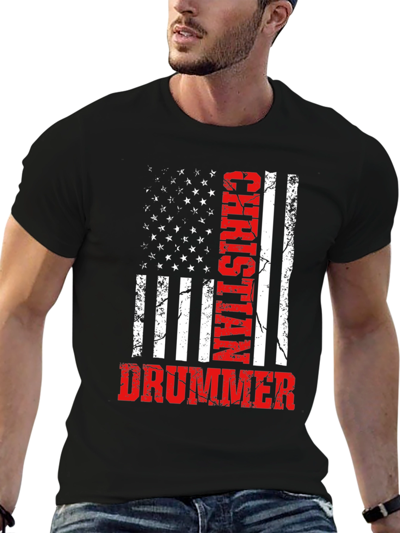 Christian Drummer American Flag T-Shirt