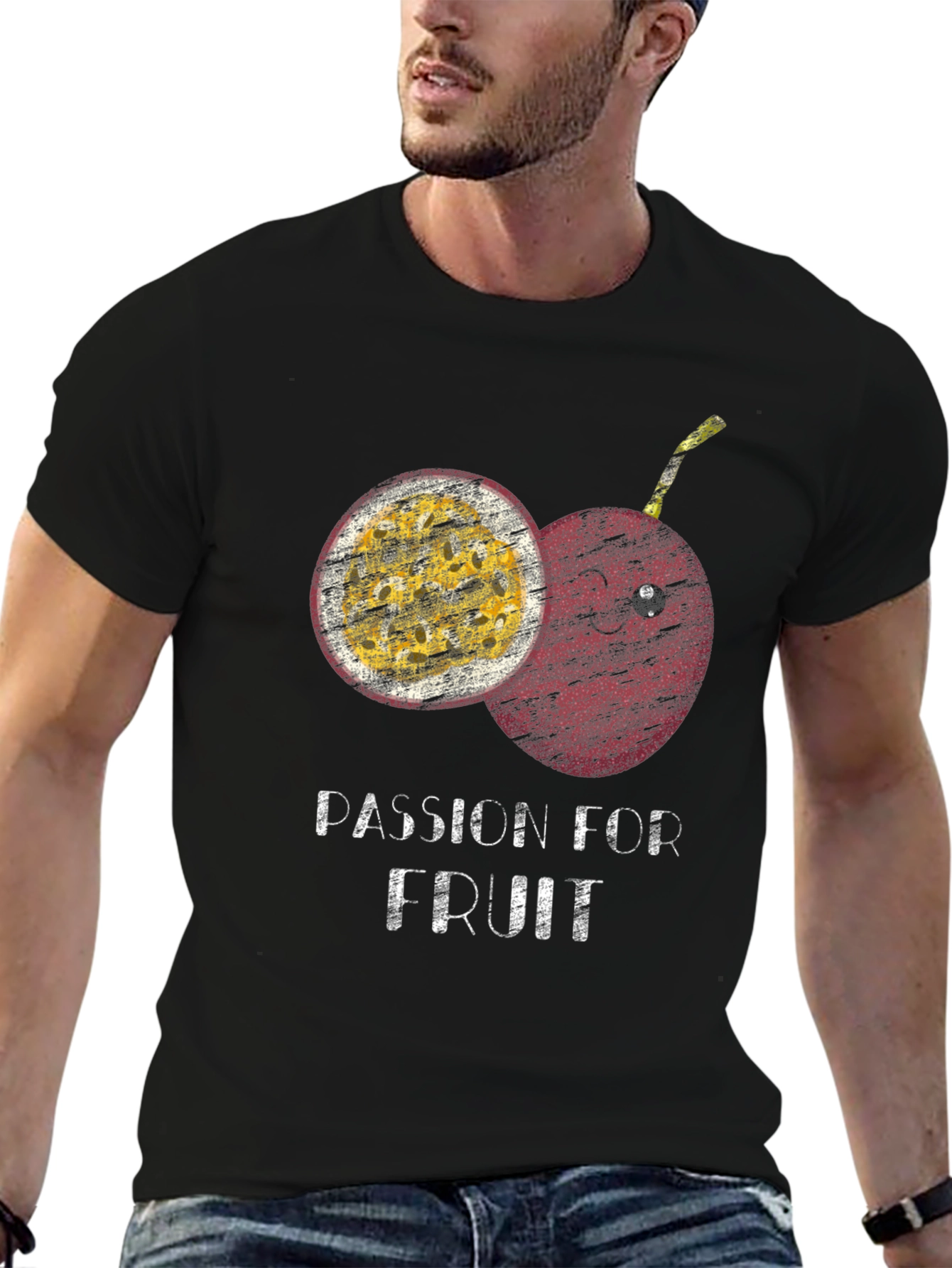 Passion Fruit Graphic Print Mens Black T-shirt