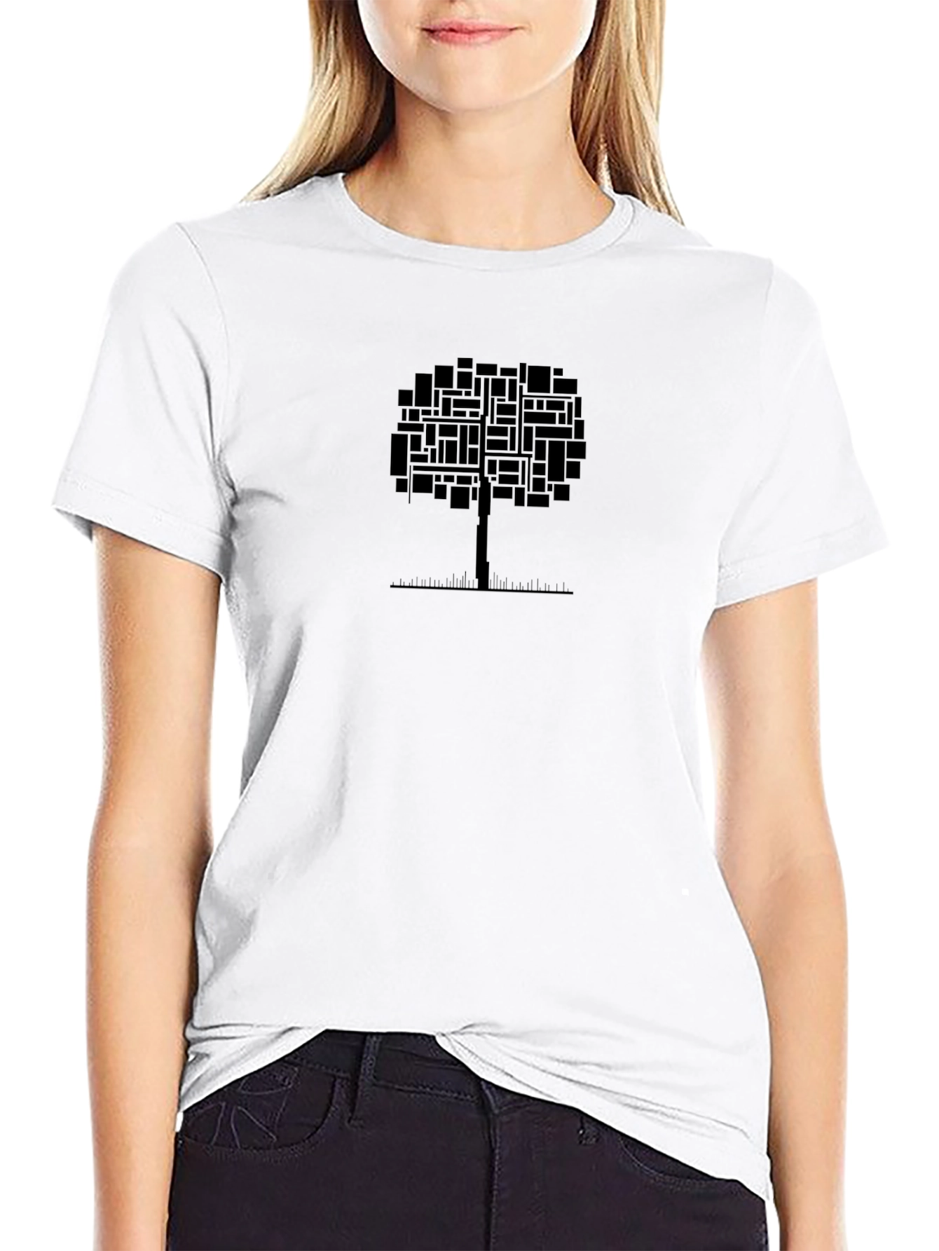 Modern Tree Graphic Tee - Soft Black Cotton