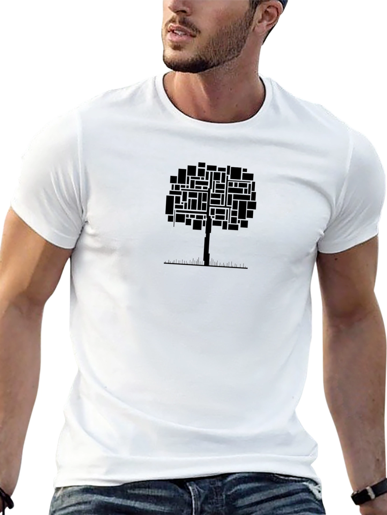 Modern Tree Graphic Tee - Soft Black Cotton