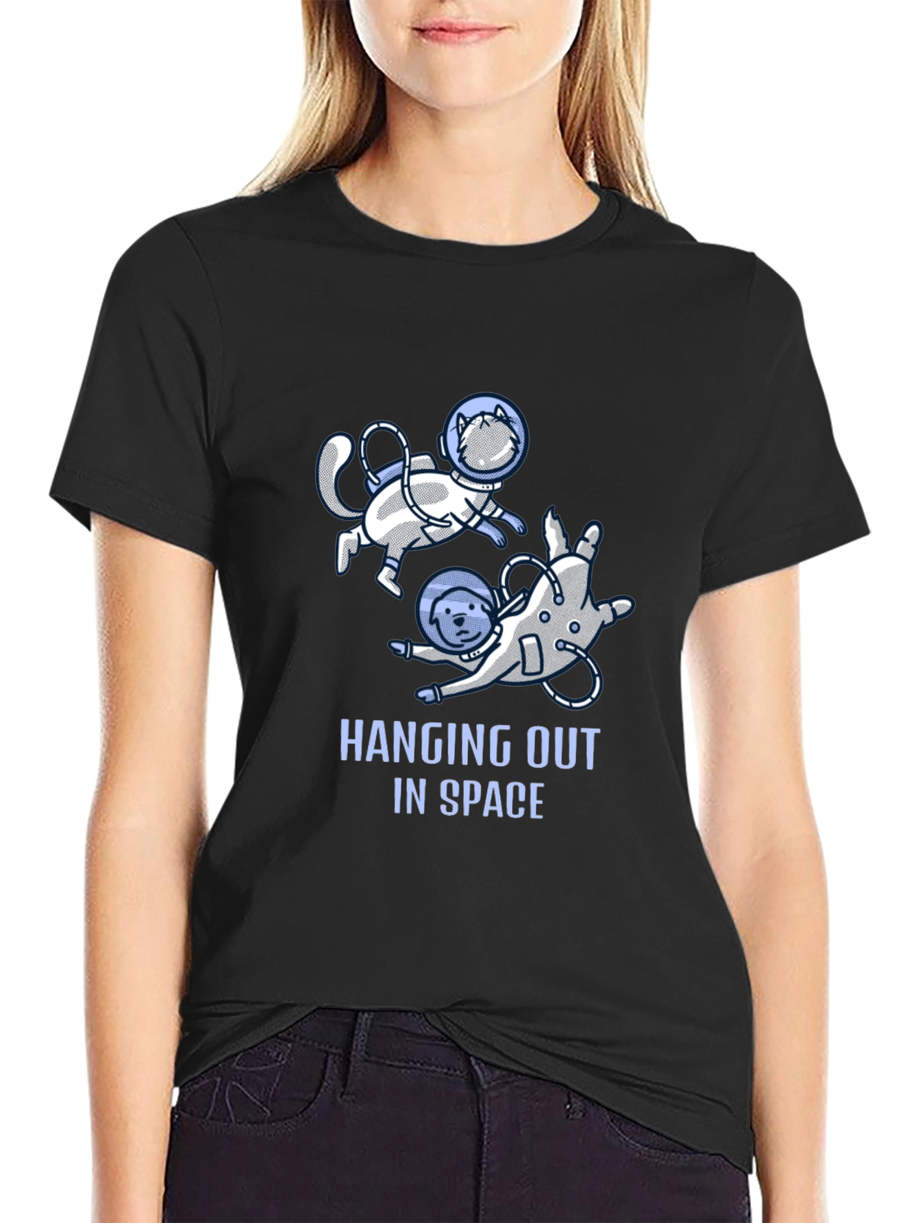 Hanging Out In Space T-Shirt Cat and Dog Astronauts