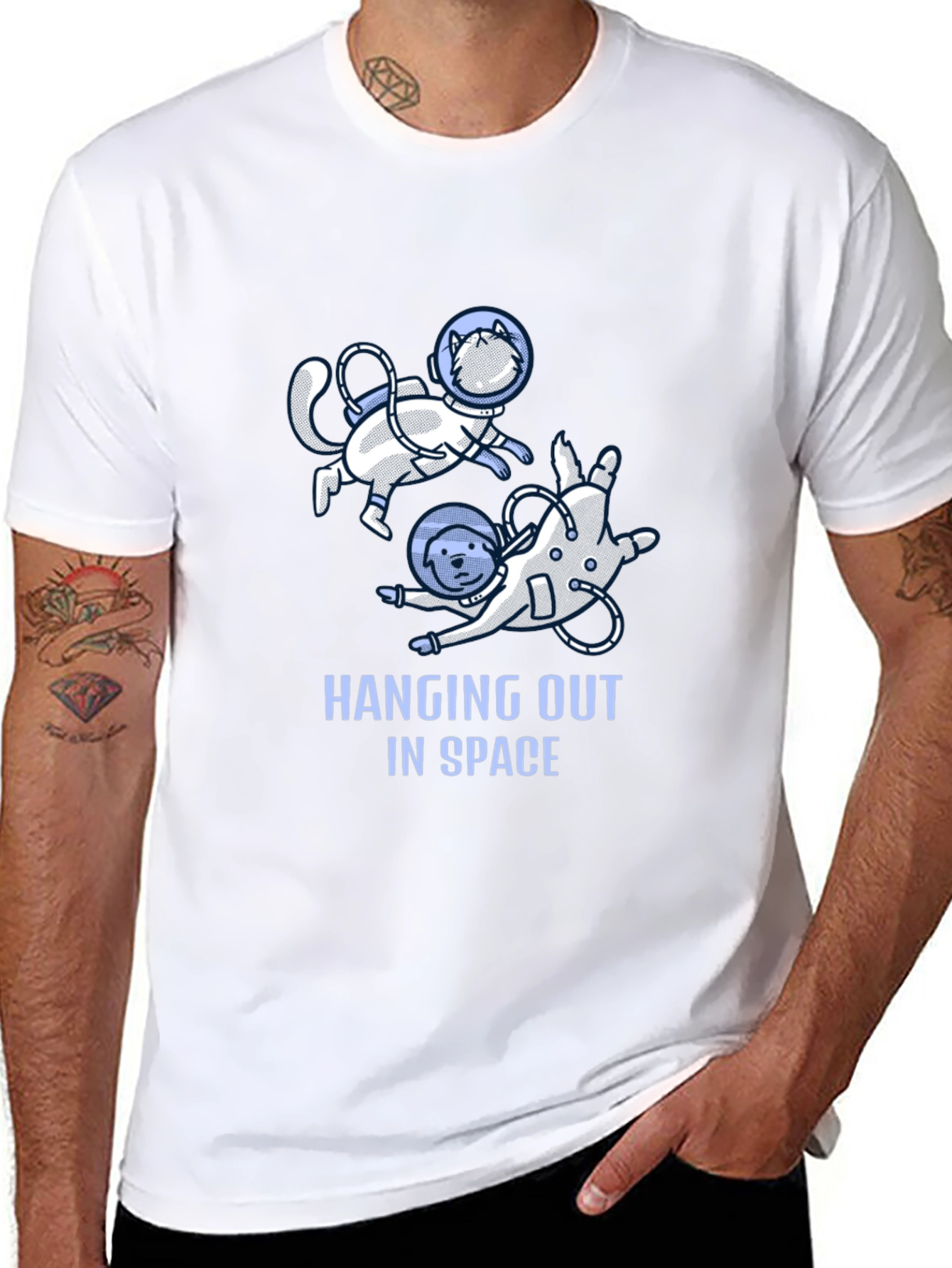 Hanging Out In Space T-Shirt Cat and Dog Astronauts