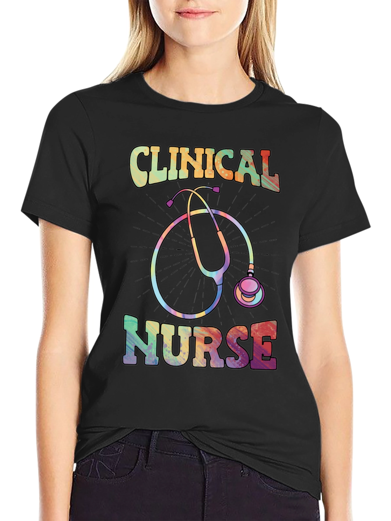 Clinical Nurse Graphic Tee - Rainbow Stethoscope