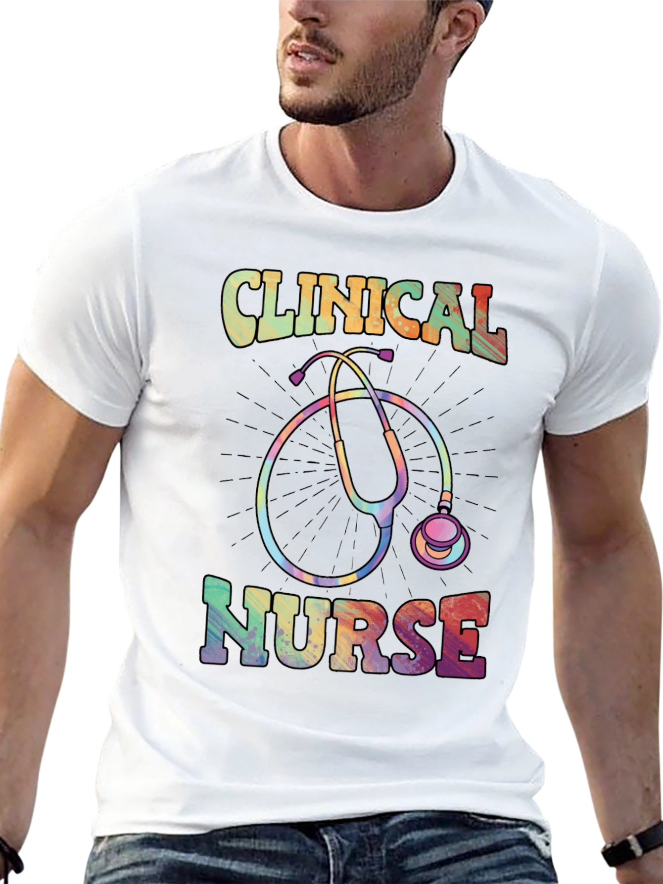 Clinical Nurse Graphic Tee - Rainbow Stethoscope