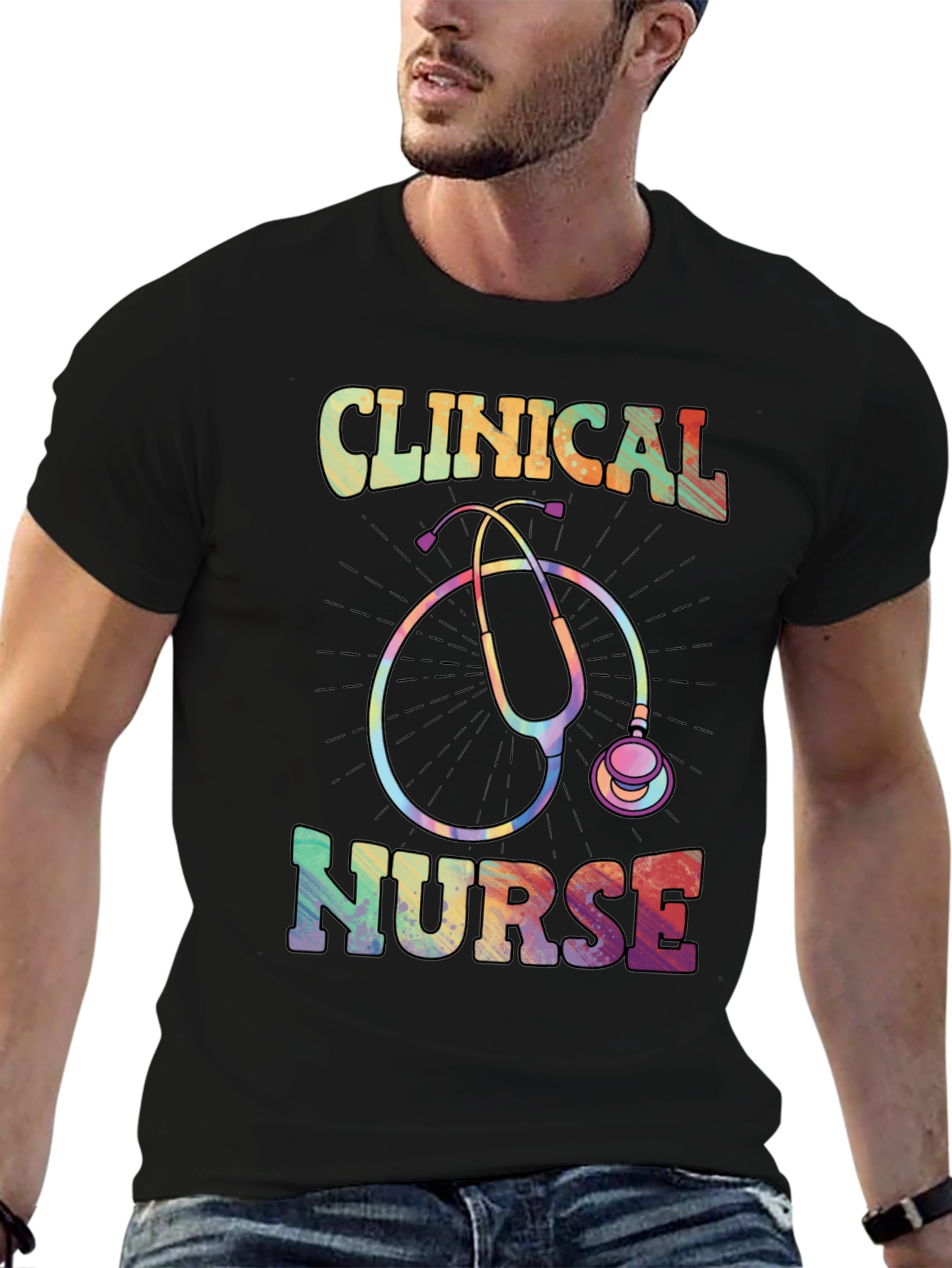 Clinical Nurse Graphic Tee - Rainbow Stethoscope