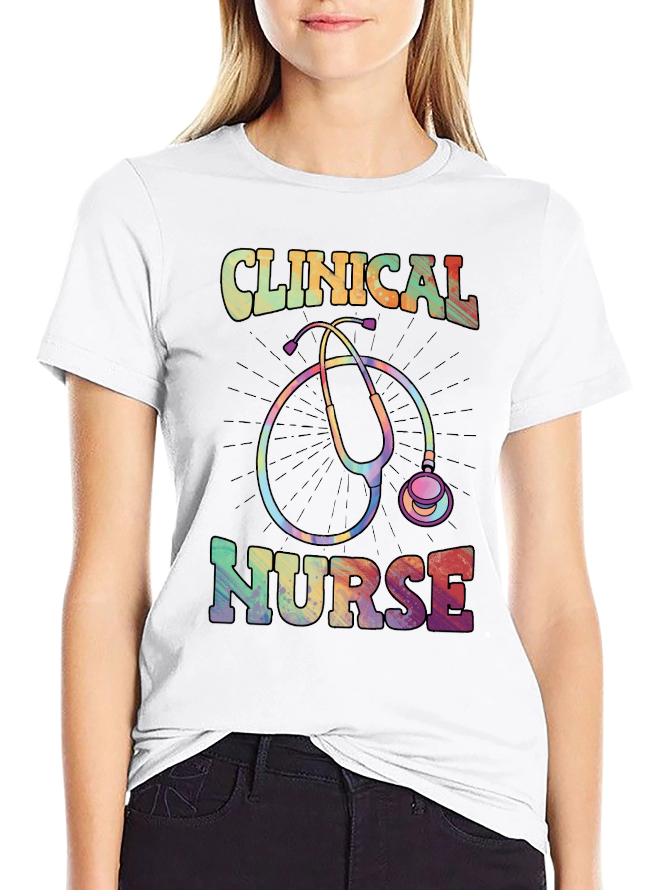 Clinical Nurse Graphic Tee - Rainbow Stethoscope
