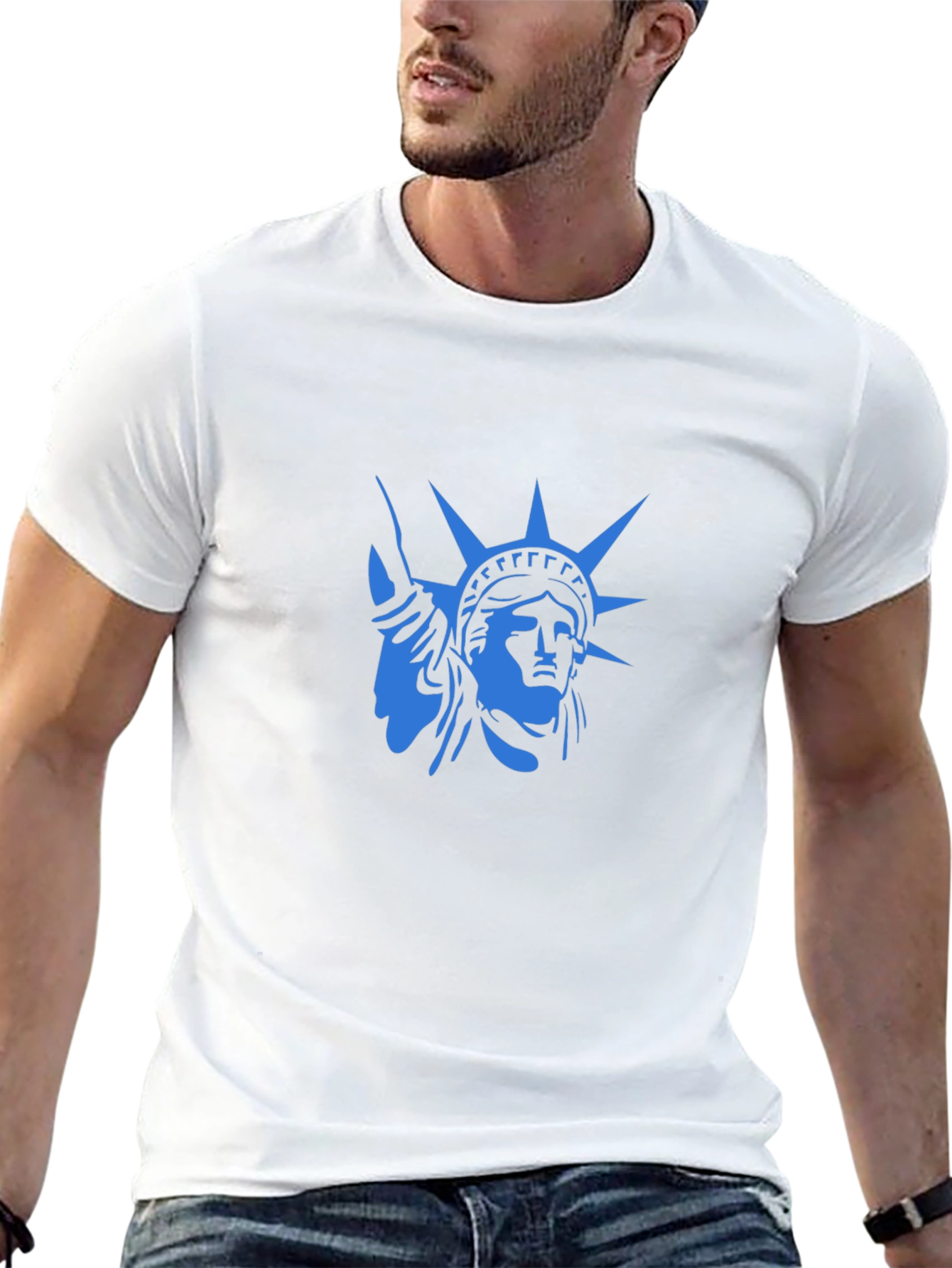 Statue of Liberty Graphic T-Shirt - Cool Blue Design