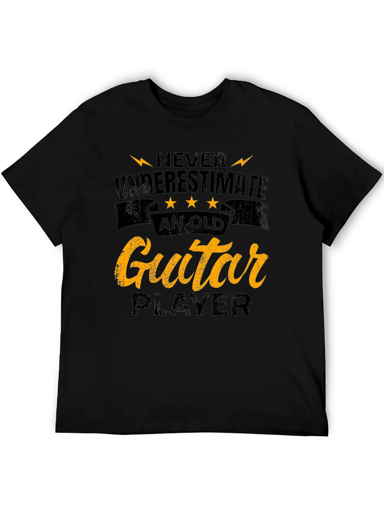 Never Underestimate Old Guitar Player Black Tee