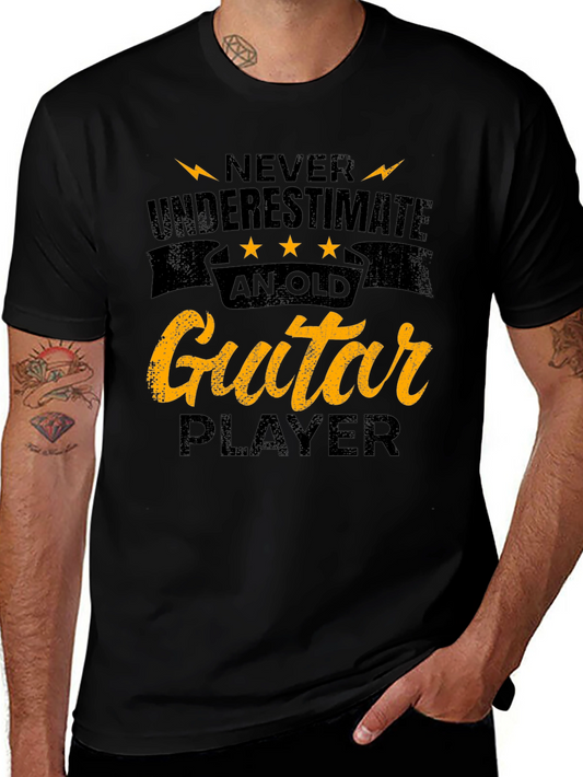 Never Underestimate Old Guitar Player Black Tee