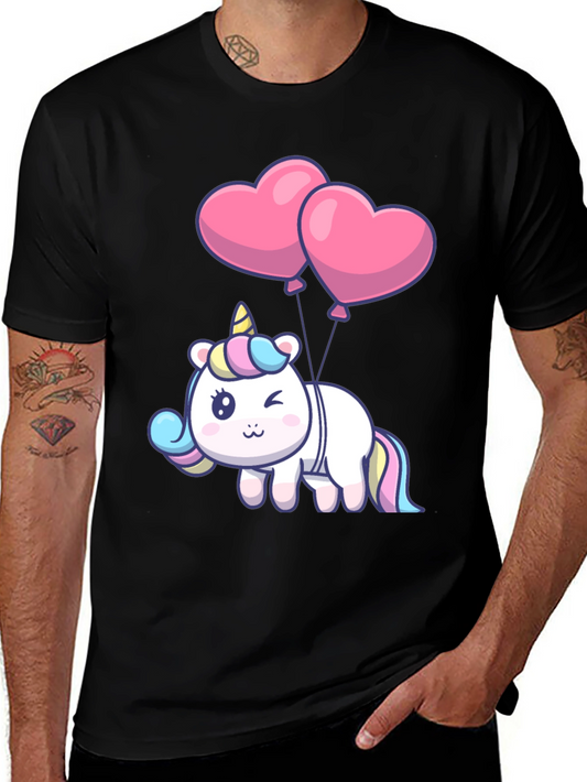 Cute Unicorn Heart Balloons Black T-Shirt