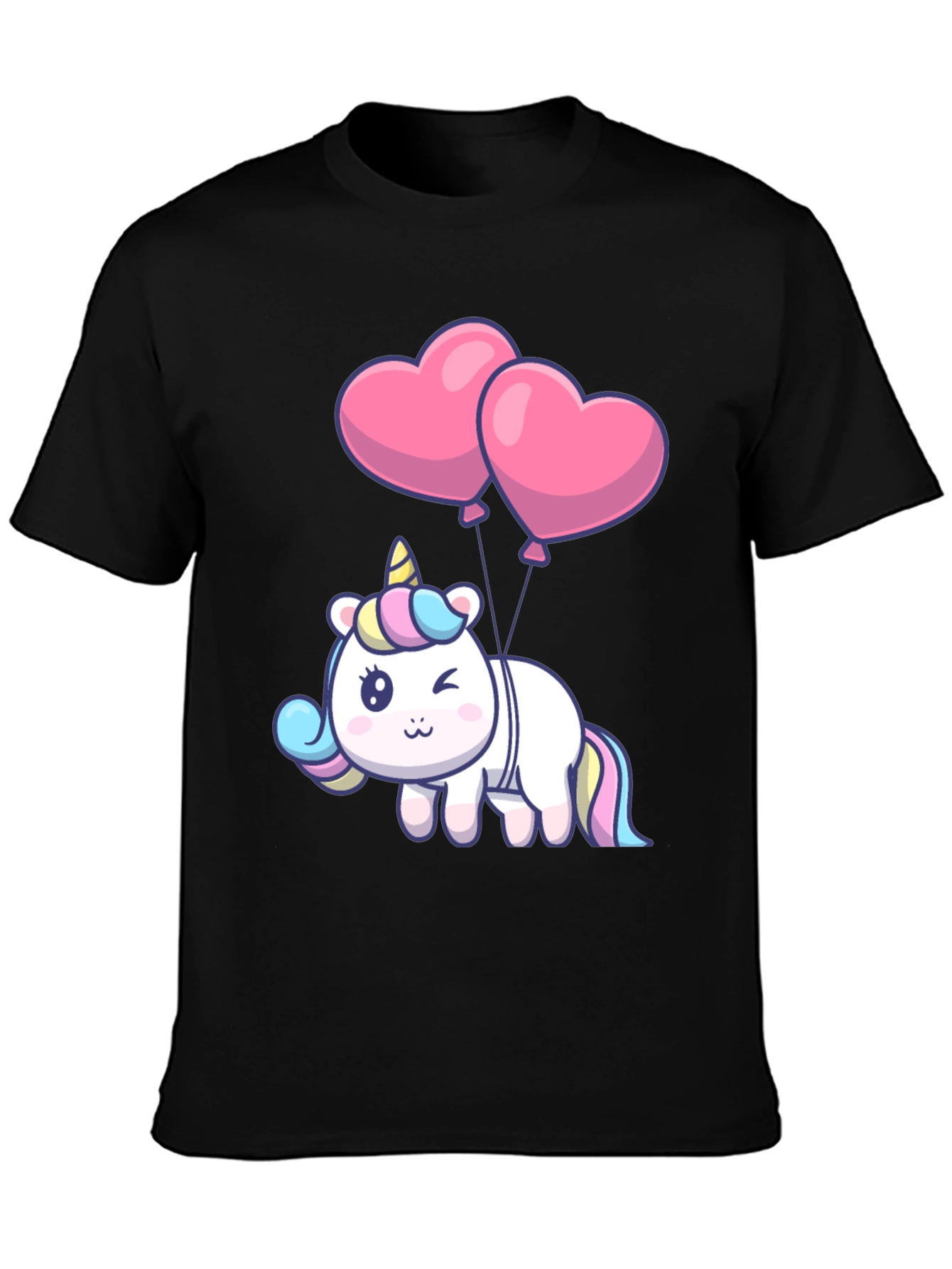 Cute Unicorn Heart Balloons Black T-Shirt