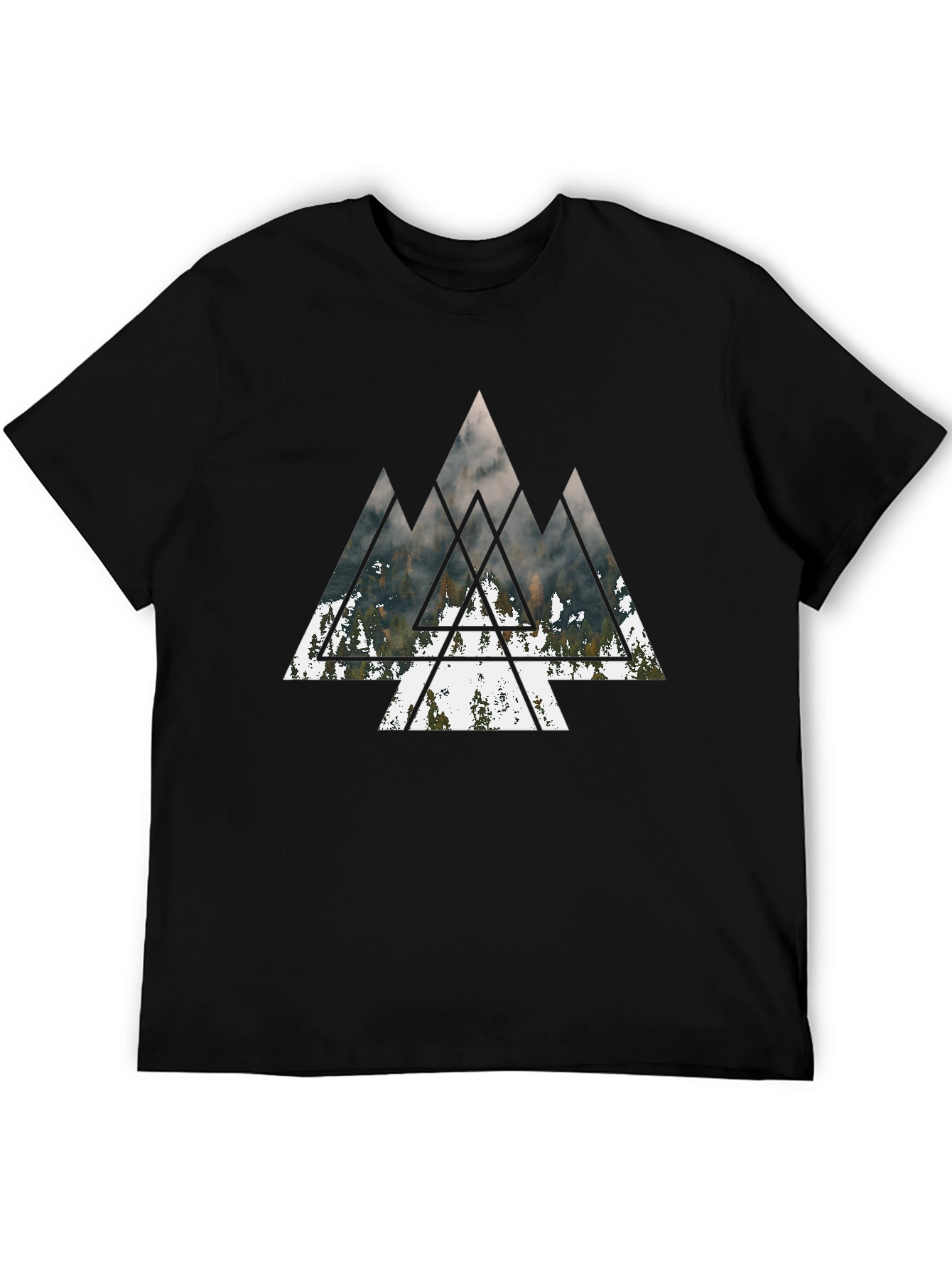 Geometric Mountain Forest Black T-Shirt