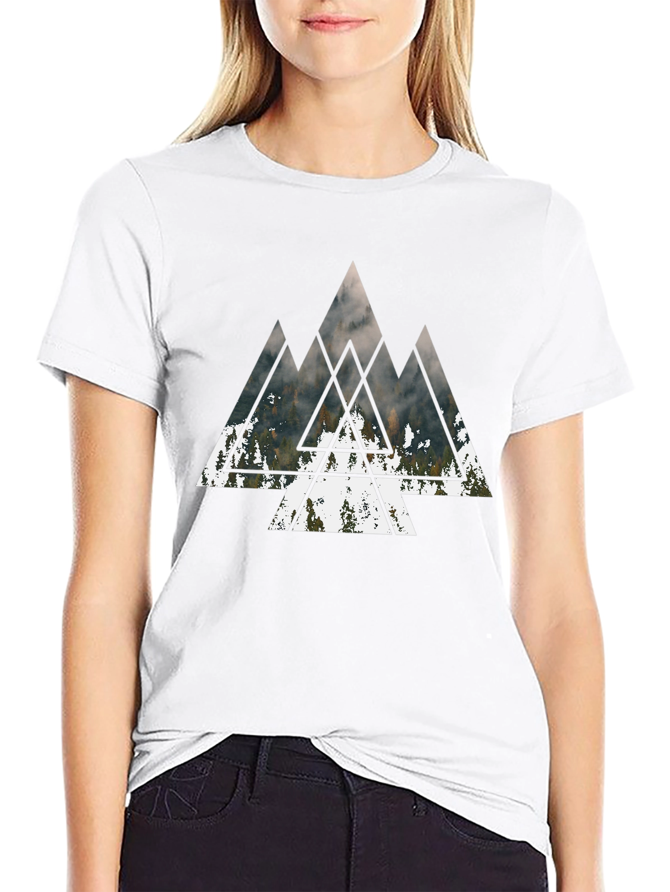 Geometric Mountain Forest Black T-Shirt