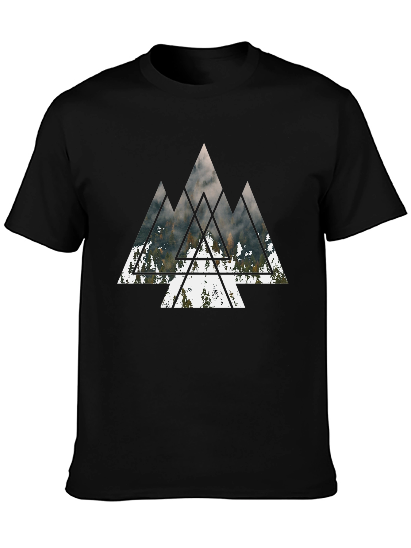 Geometric Mountain Forest Black T-Shirt