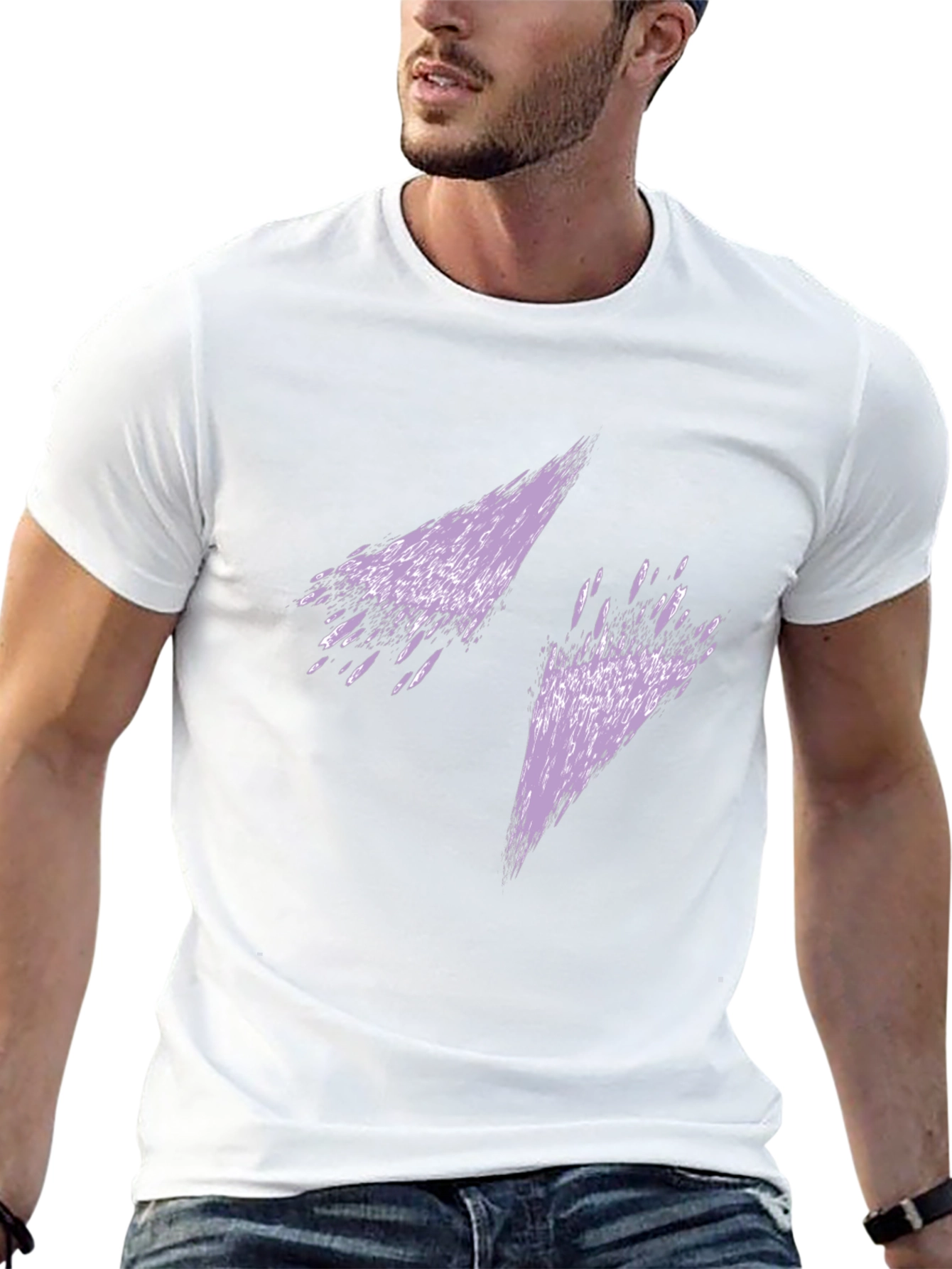 Mens Black T-Shirt with Abstract Purple Lightning Bolt Design