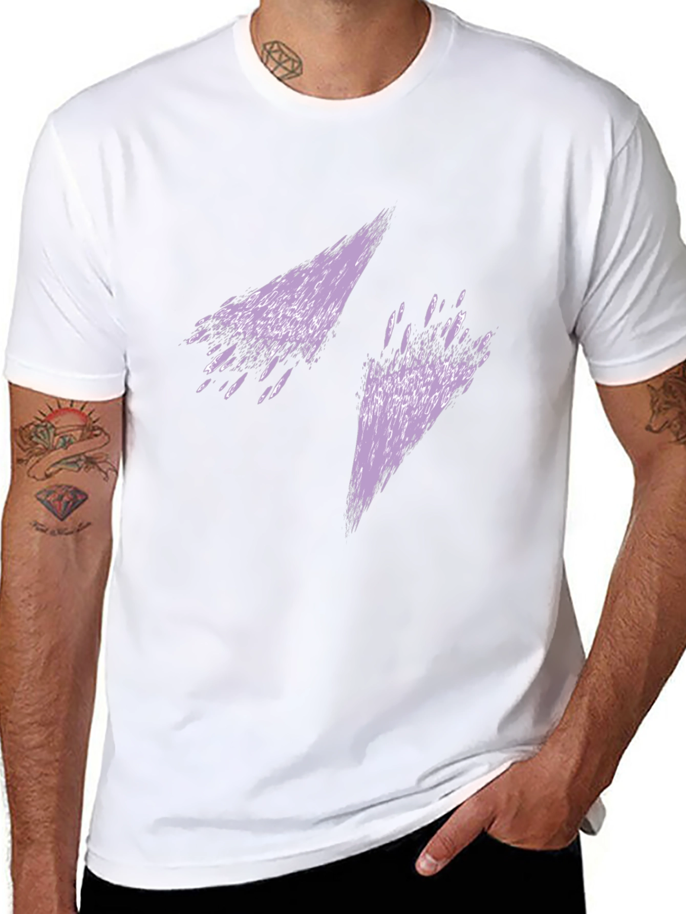Mens Black T-Shirt with Abstract Purple Lightning Bolt Design