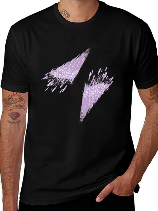 Mens Black T-Shirt with Abstract Purple Lightning Bolt Design